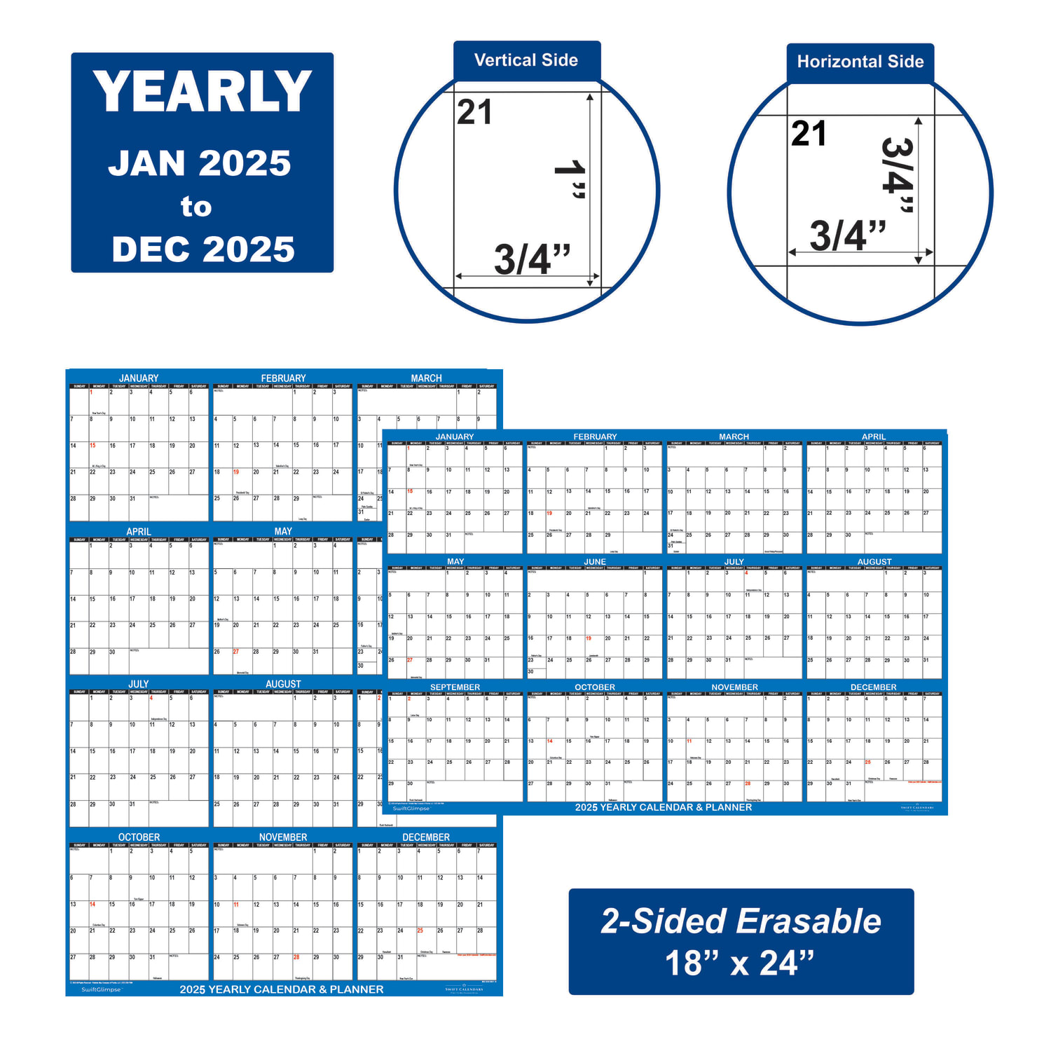 2025 SwiftGlimpse Daily/Yearly Wall Calendar, 18in x 24in, Navy, January 2025 To December 2025, SG 2025 NAVY - Image 3