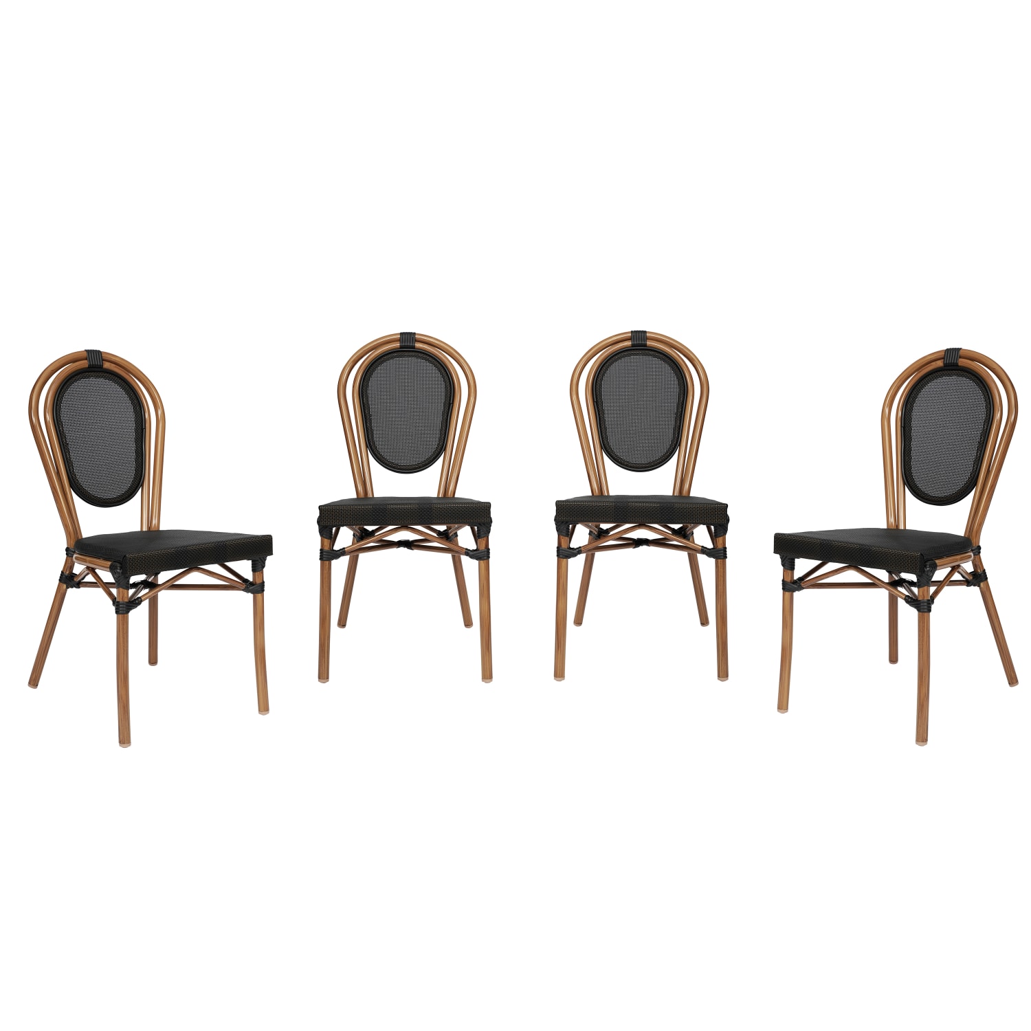 Flash Furniture 4 Pack Marseille Indoor/Outdoor Commercial Thonet Bistro Stacking Chair, Black/Natural Frame -4SDA6422STXTBKN