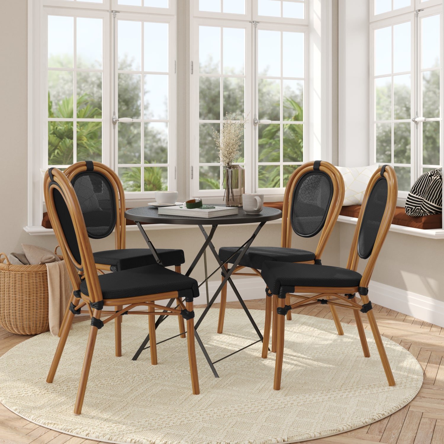 Flash Furniture 4 Pack Marseille Indoor/Outdoor Commercial Thonet Bistro Stacking Chair, Black/Natural Frame -4SDA6422STXTBKN - Image 4