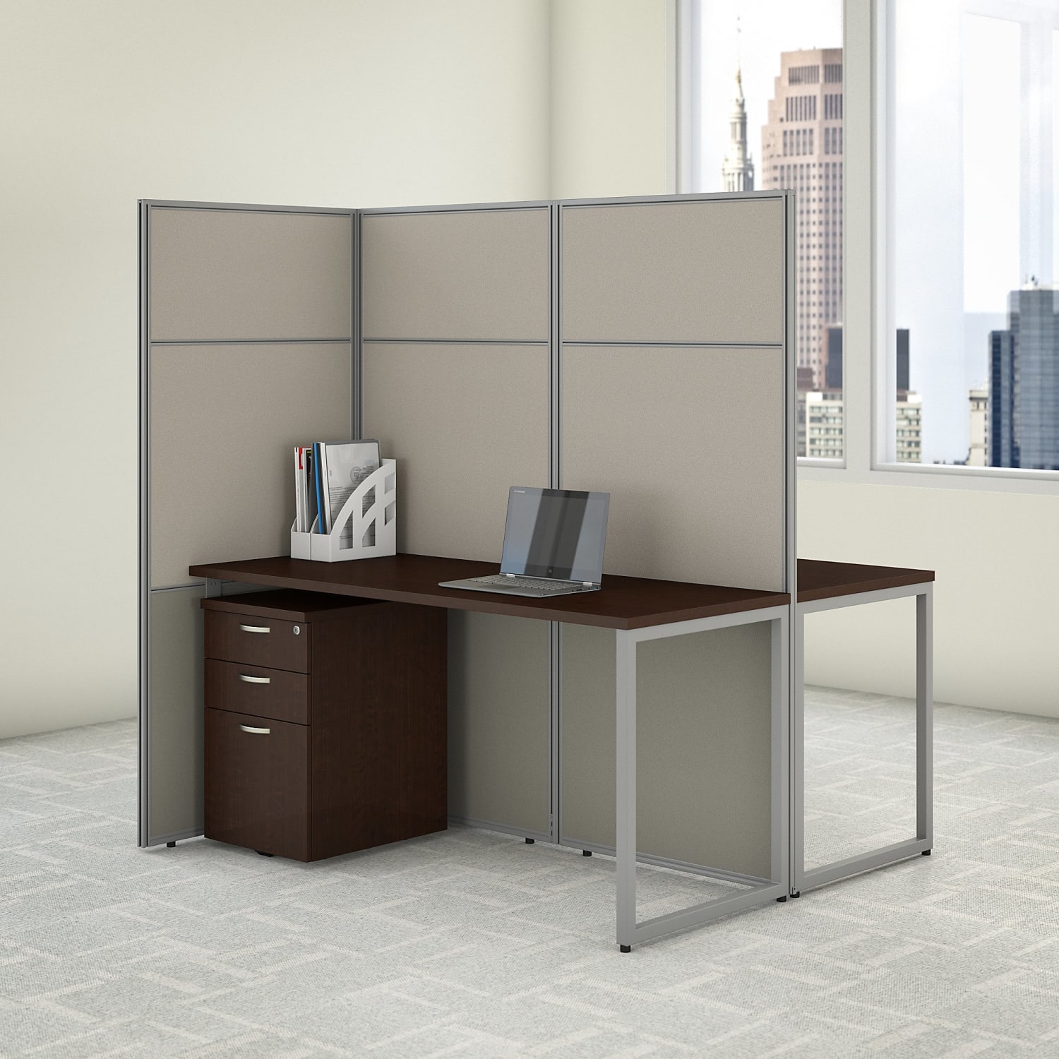 Bush Business Furniture Easy Office 60inW 2-Person Cubicle Desk With File Cabinets And 66inH Panels, Mocha Cherry, Standard Delivery - Image 3