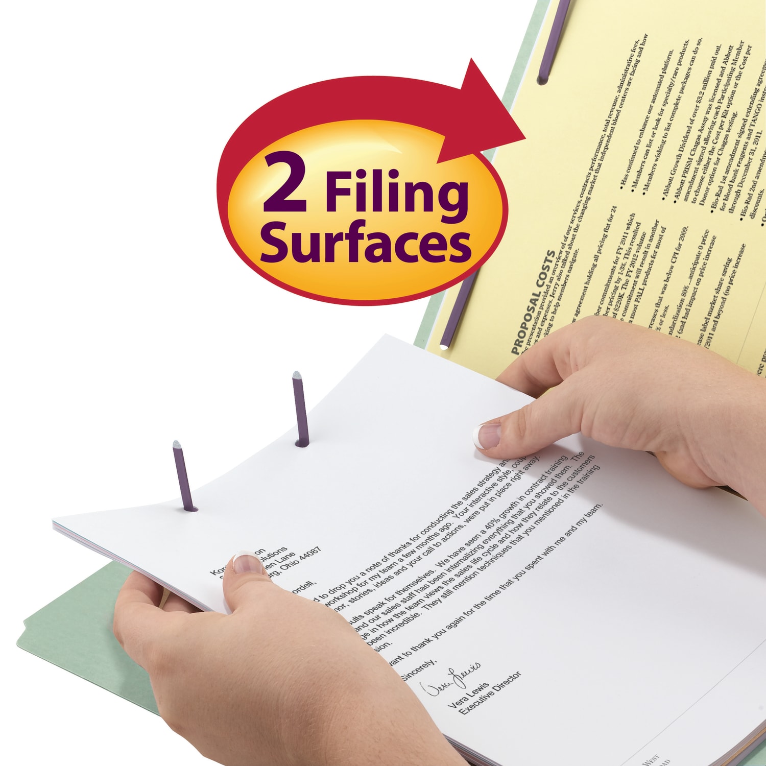 Smead Pressboard Fastener Folders With SafeSHIELD Fasteners, 2in Expansion, Letter Size, 100% Recycled, Gray/Green, Box Of 25 - Image 4