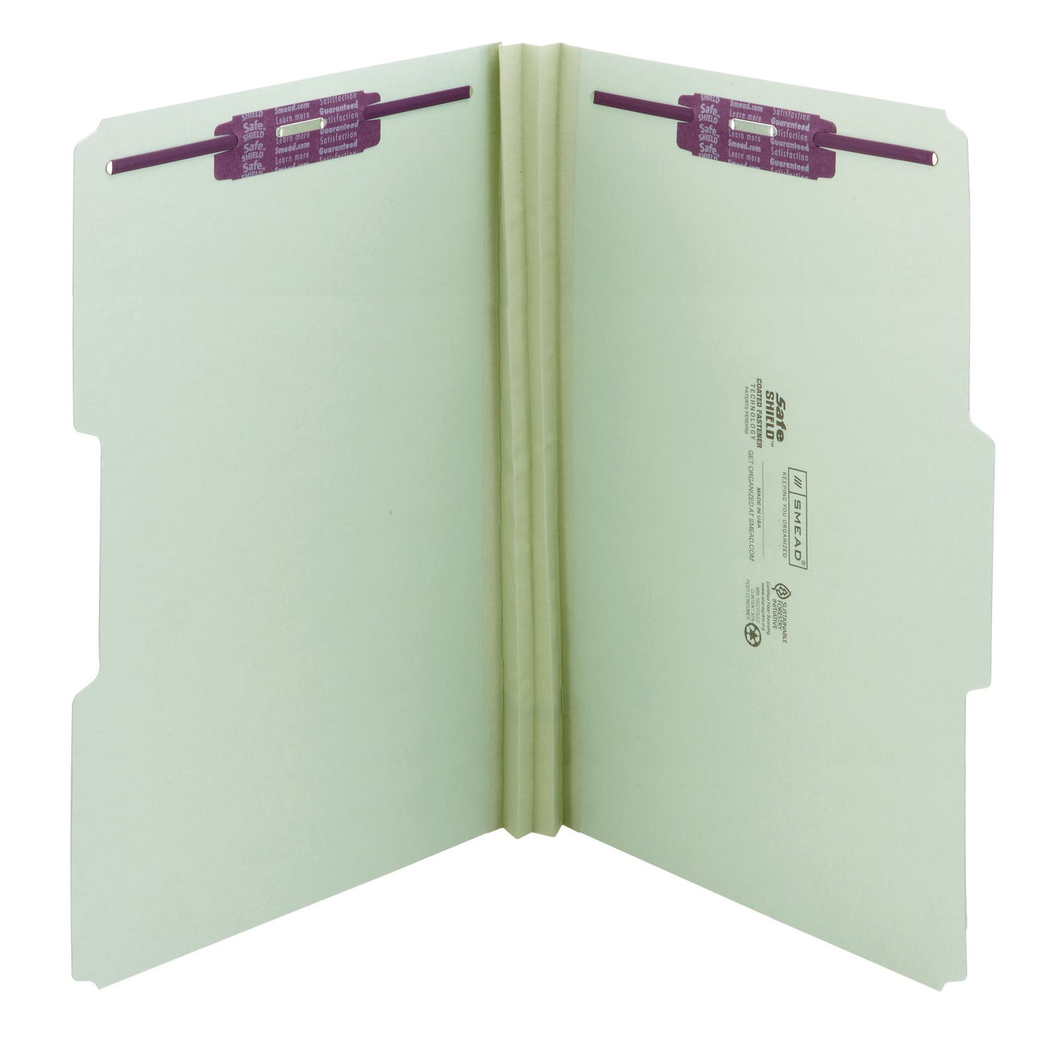 Smead Pressboard Fastener Folders With SafeSHIELD Fasteners, 2in Expansion, Legal Size, 100% Recycled, Gray/Green, Box Of 25