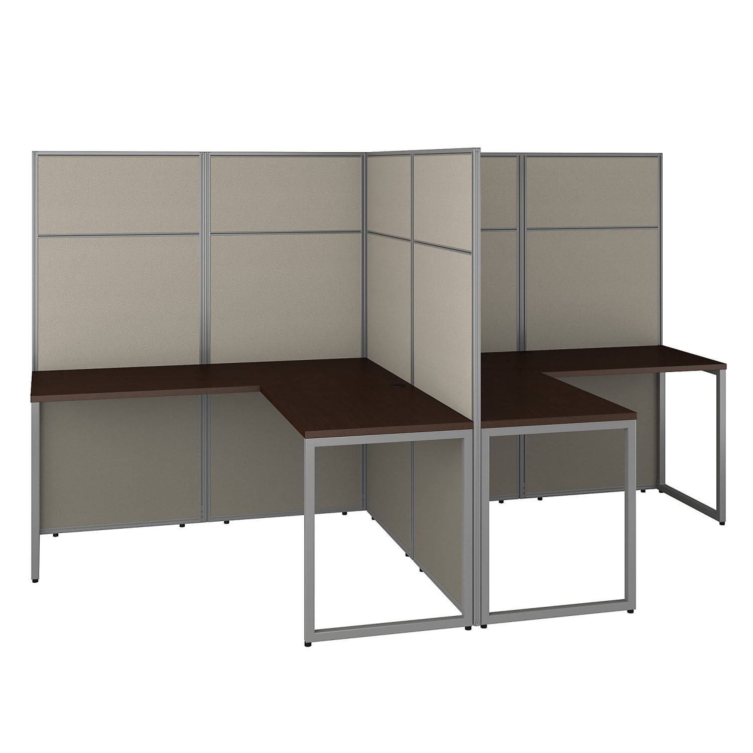 Bush Business Furniture Easy Office 60inW 2-Person L-Shaped Cubicle Desk Workstation With 66inH Panels, Mocha Cherry, Standard Delivery