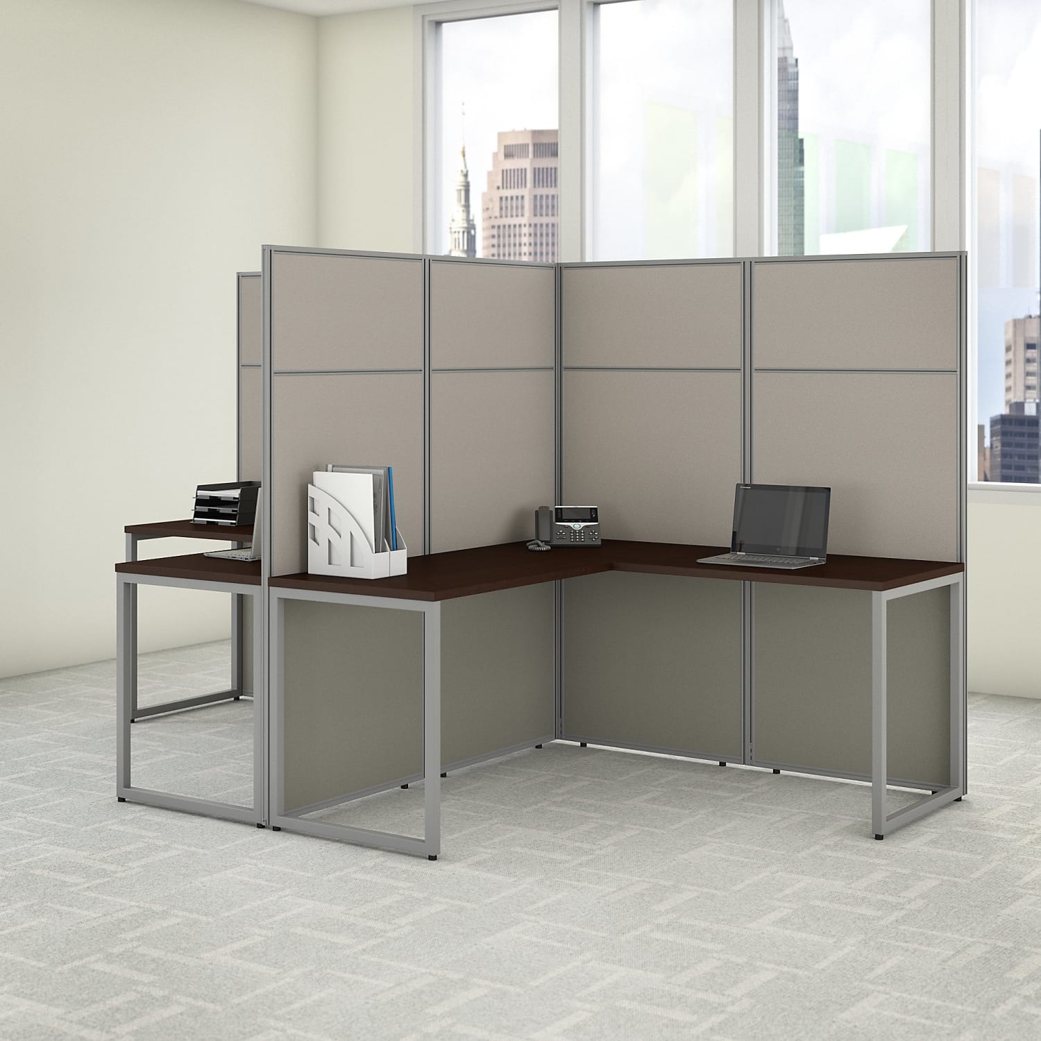 Bush Business Furniture Easy Office 60inW 2-Person L-Shaped Cubicle Desk Workstation With 66inH Panels, Mocha Cherry, Standard Delivery - Image 3