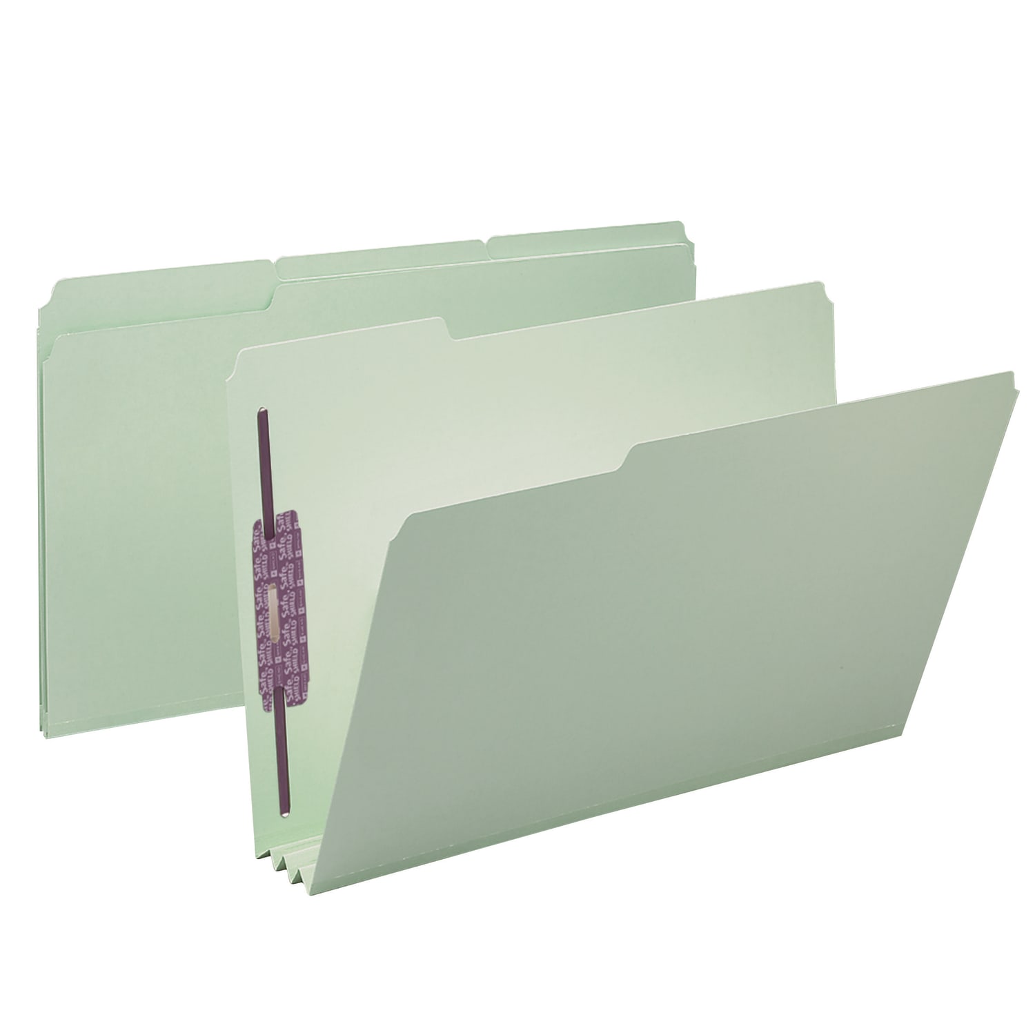 Smead Pressboard Fastener Folders With SafeSHIELD Fasteners, 3in Expansion, Legal Size, 100% Recycled, Gray/Green, Box Of 25