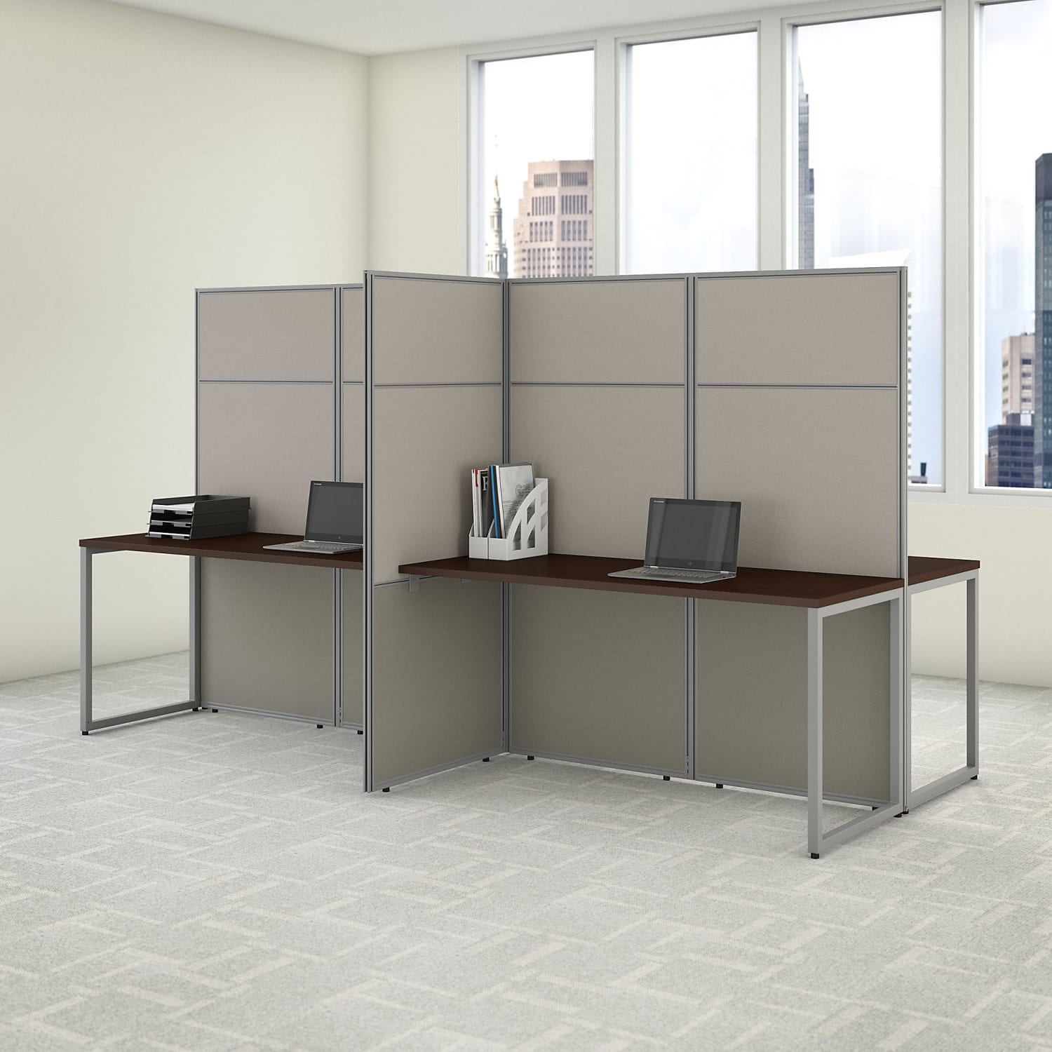 Bush Business Furniture Easy Office 60inW 4-Person Cubicle Desk Workstation With 66inH Panels, Mocha Cherry, Standard Delivery - Image 3