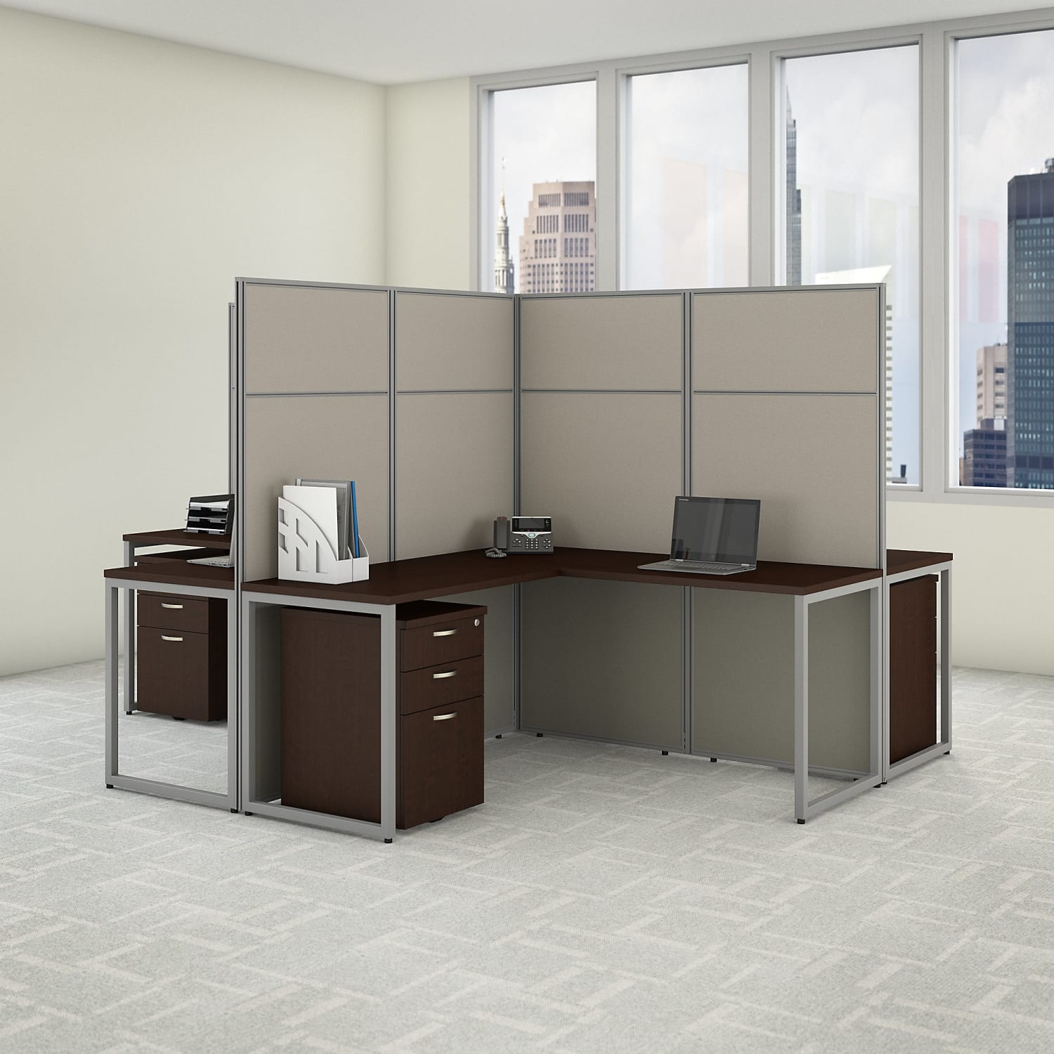 Bush Business Furniture Easy Office 60inW 4-Person L-Shaped Cubicle Desk With Drawers And 66inH Panels, Mocha Cherry, Standard Delivery - Image 3