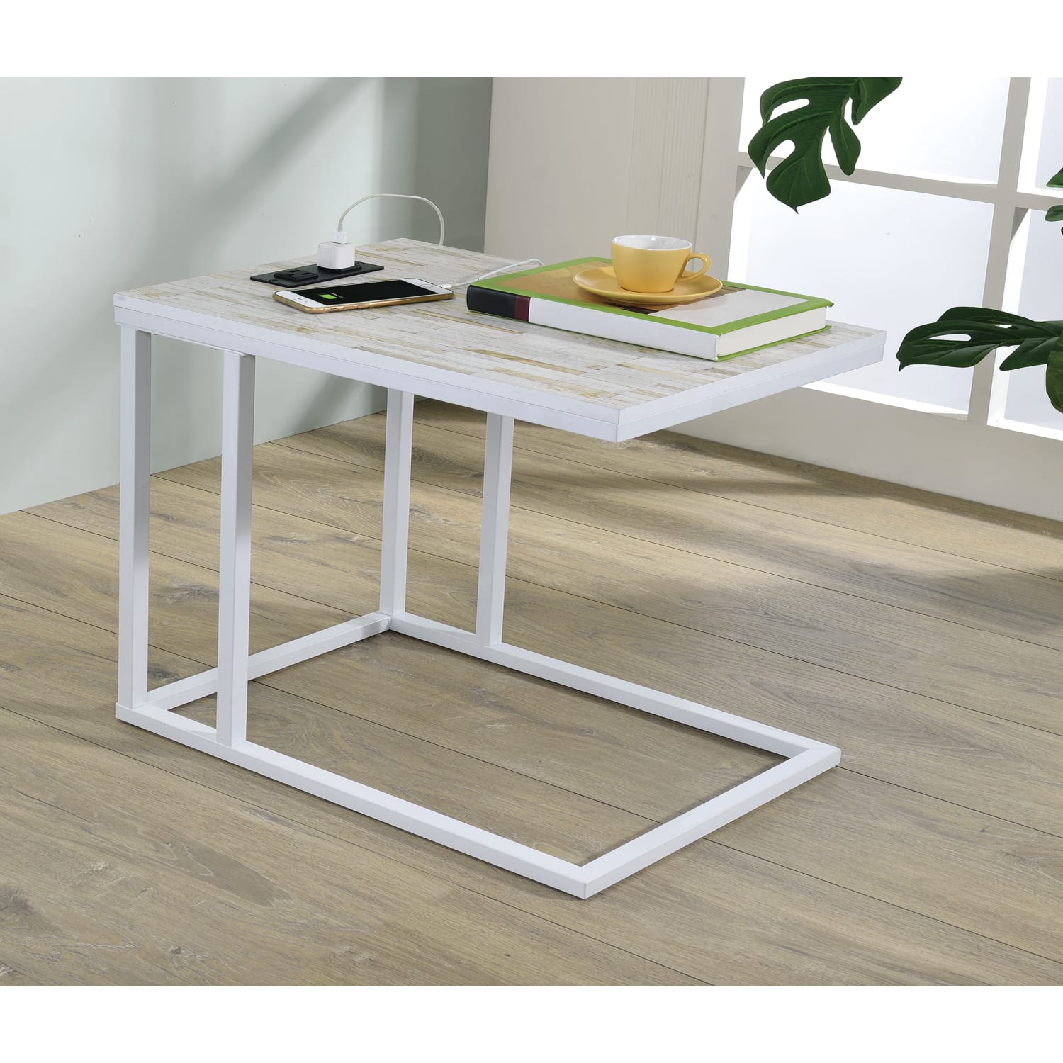 Office Star Norwich C-Table, 21-3/4inH x 13-3/4inW x 20inD, White/White Mosaic - Image 3