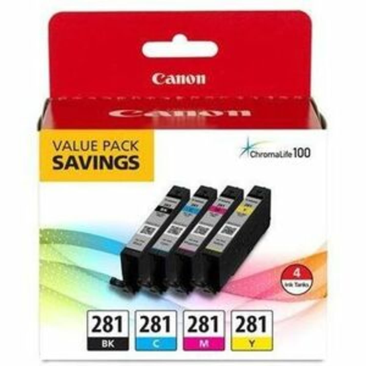 Canon CLI-281 ChromaLife 100+ Black And Cyan, Magenta, Yellow Ink Tanks, Pack Of 4, 2091C005 - Image 3