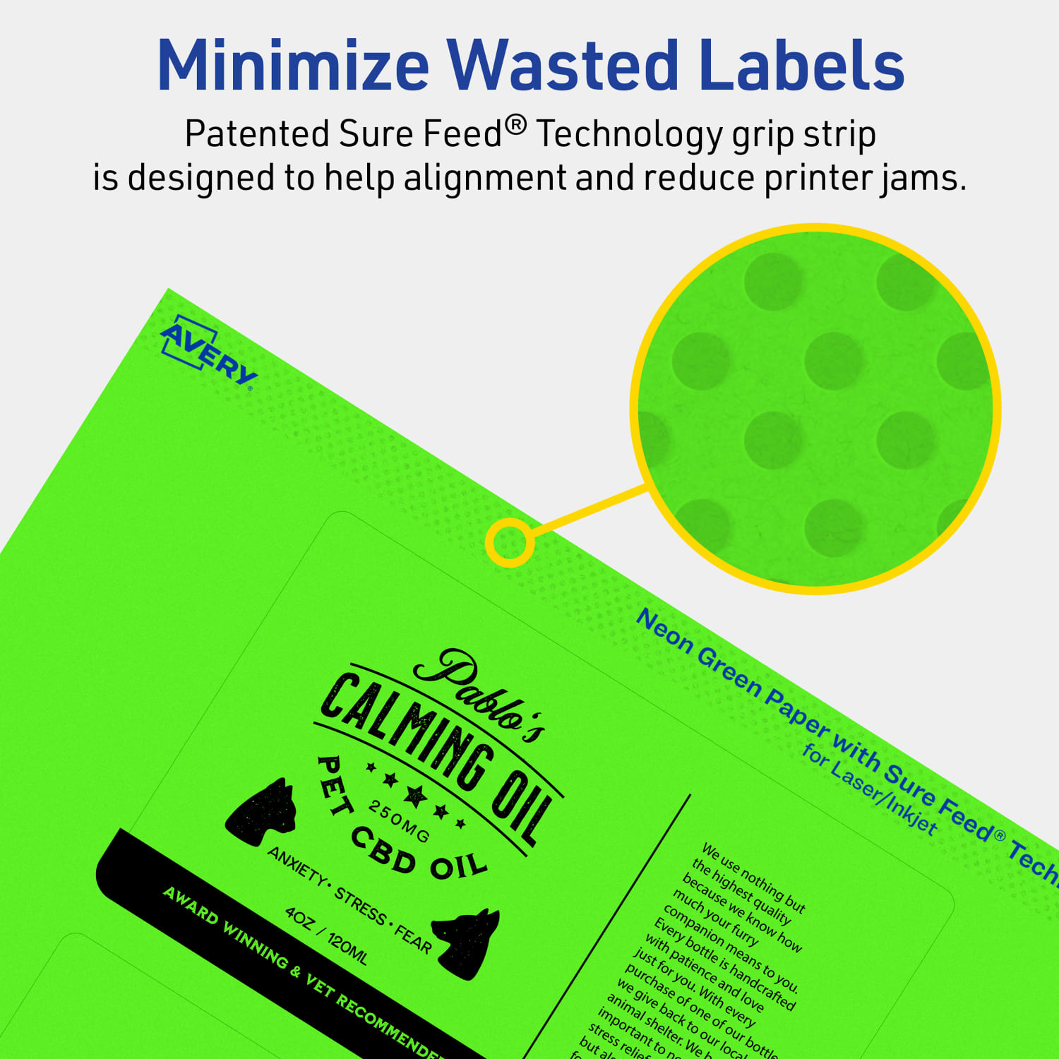 Avery Print-To-The-Edge Labels With Sure Feed Technology And Easy Peel Label Feature, 94213-NGP20, Rectangle, 3in x 5in, Matte Neon Green, Pack of 60 - Image 5