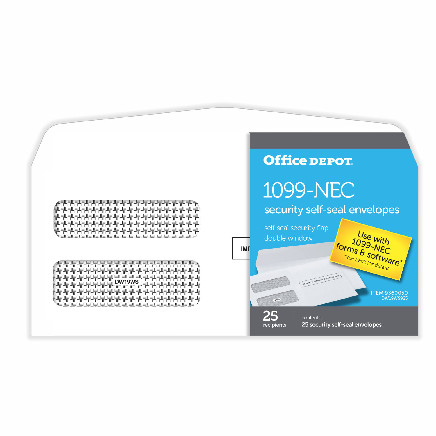 Office Depot Double-Window Self-Seal Envelopes For 1099-NEC 3-Up Tax Forms, 8-3/8inW x 3-7/8inH, Pack Of 25 Envelopes - Image 3