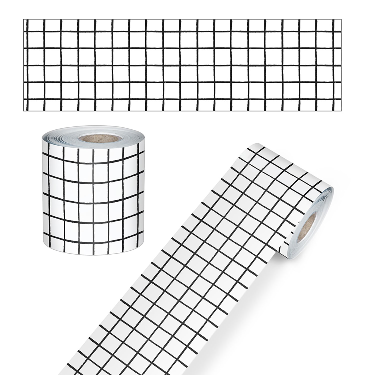 Carson Dellosa Rolled Straight Bulletin Board Borders, Happily Ever Elementary Creatively Inspired Black & White Grid, 65ft Per Roll, Pack Of 3 Rolls - Image 4