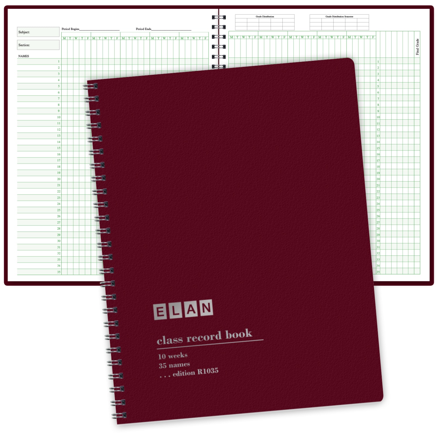 ELAN Publishing Class Record Books, 8-1/2in x 11in, 9-10 Weeks, Red, Pack Of 50 Books - Image 3