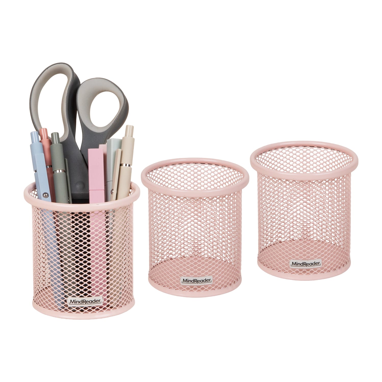 Mind Reader Pen And Accessories Holders, 3-3/4inH x 3-1/2inW x 3-1/2inD, Pink, Pack Of 3 Holders