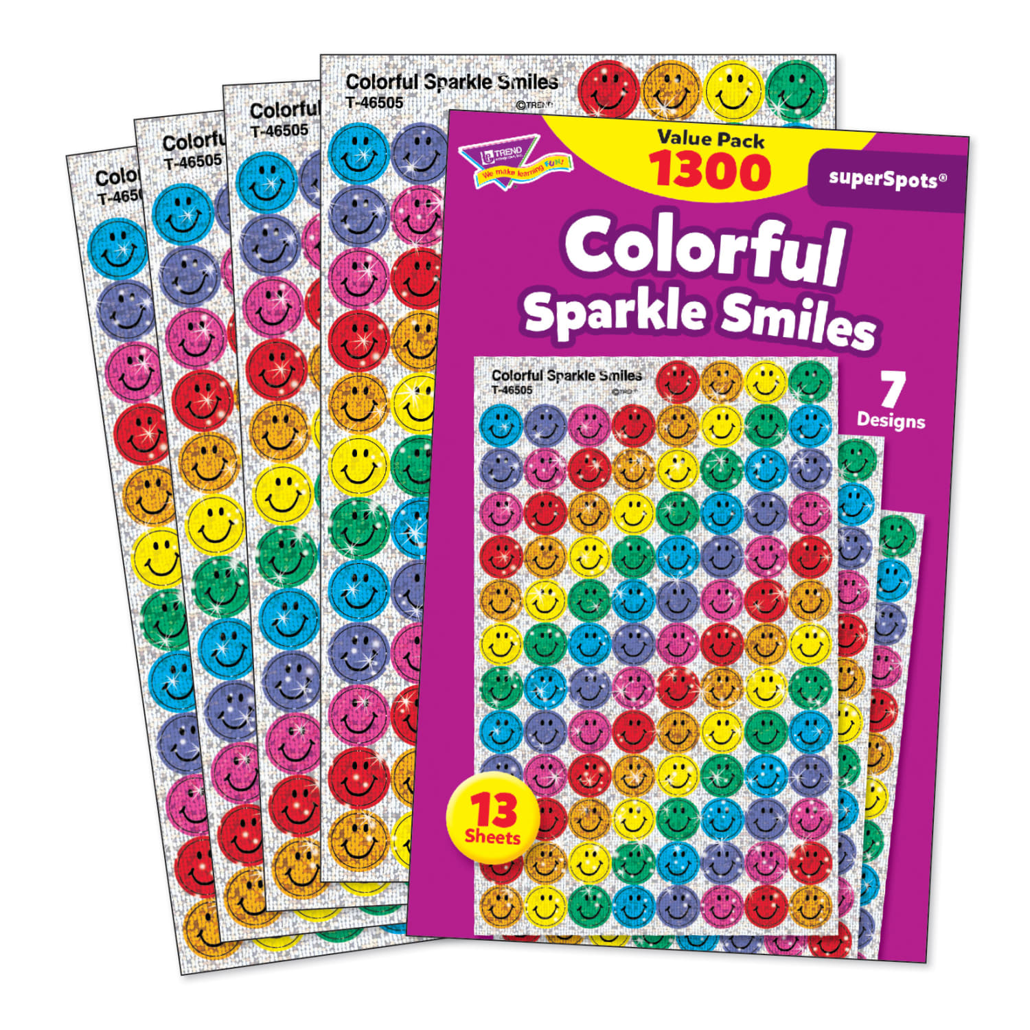 Trend SuperSpots Stickers, Colorful Sparkle Smiles, 1,300 Stickers Per Pack, Set Of 3 Packs - Image 3