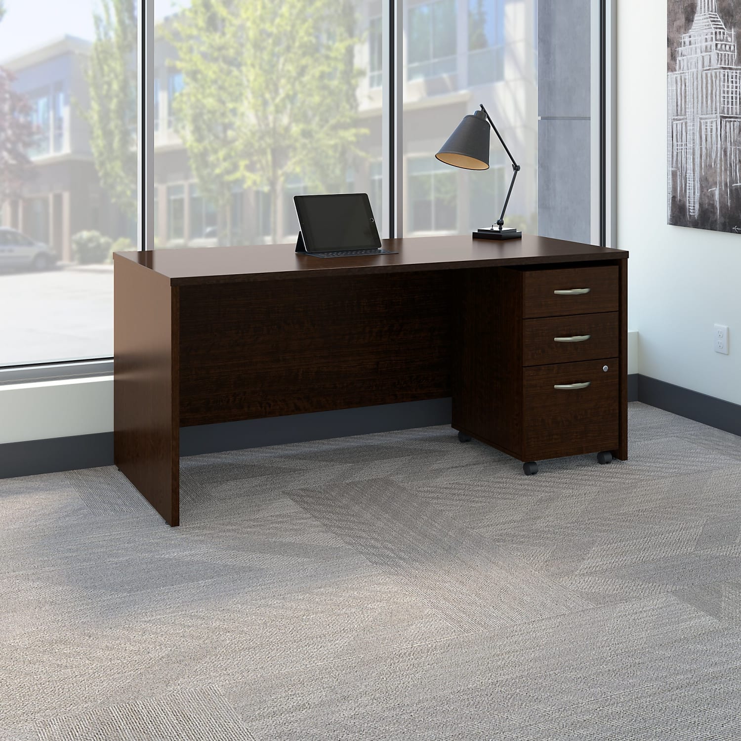 Bush Business Furniture Series C Components 66inW Office Computer Desk With Mobile File Cabinet, Mocha Cherry, Standard Delivery - Image 3