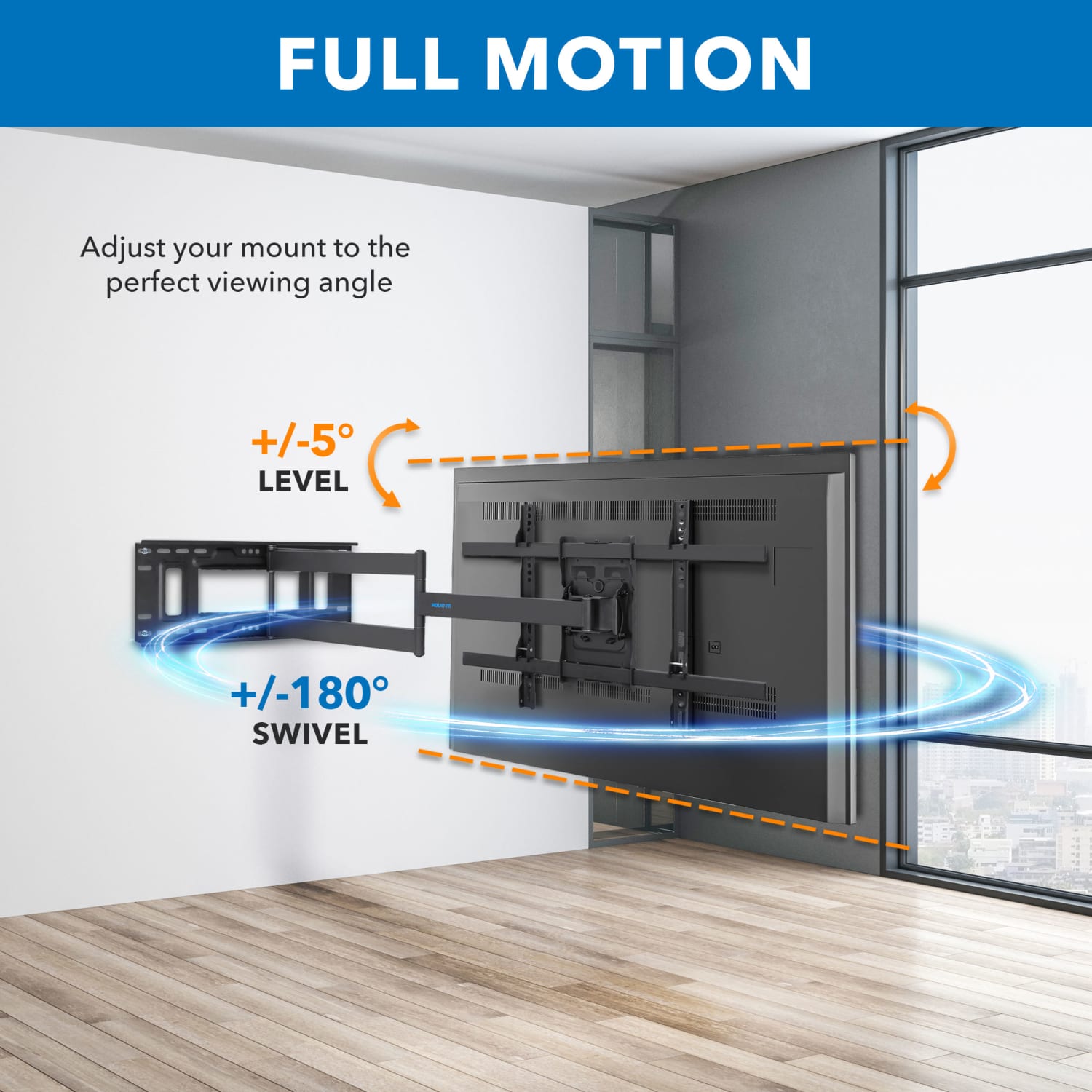 Mount-It! Full Motion TV Wall Mount With Extra Long Extension For Screen Sizes 40in To 80in, 4inH x 12-3/4inW x 33inD, Black - Image 5