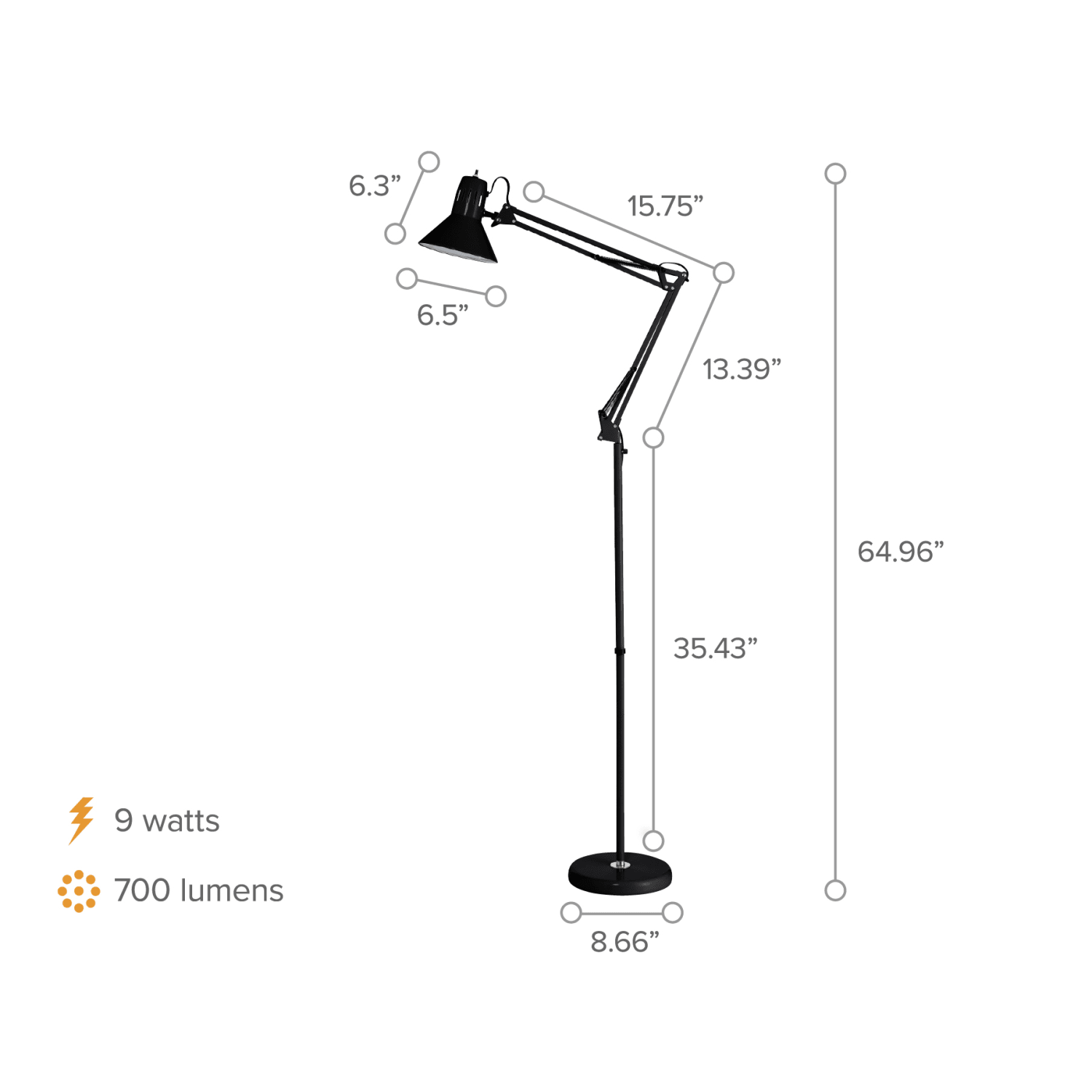 Bostitch Swing Arm LED Floor Lamp, 72inH, Black - Image 5