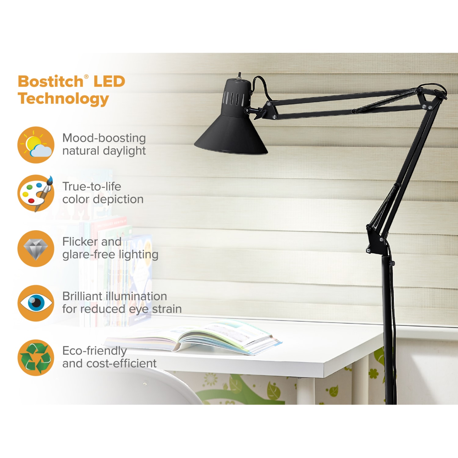 Bostitch Swing Arm LED Floor Lamp, 72inH, Black - Image 6
