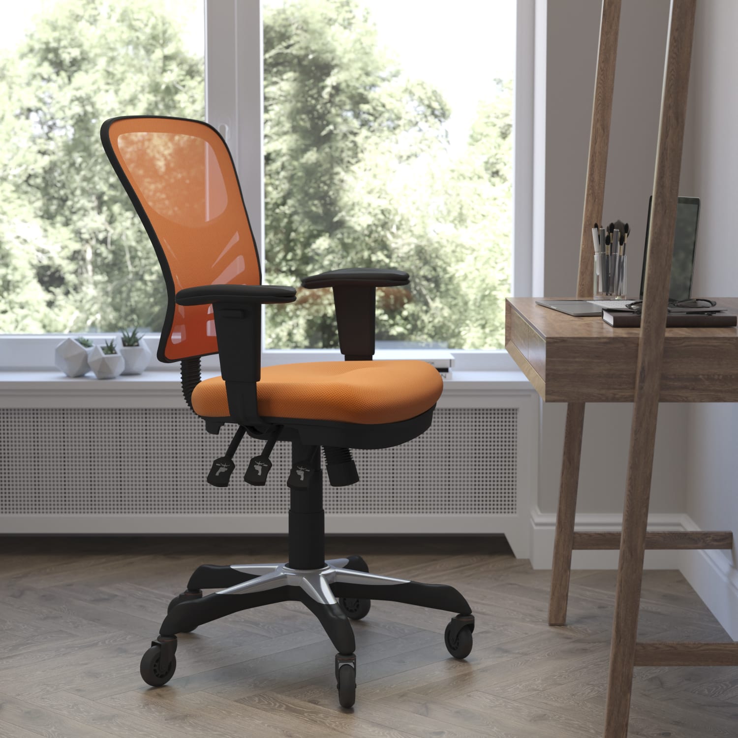 Flash Furniture Nicholas Ergonomic Mesh Mid-Back Multifunction Executive Swivel Office Chair, Orange/Black