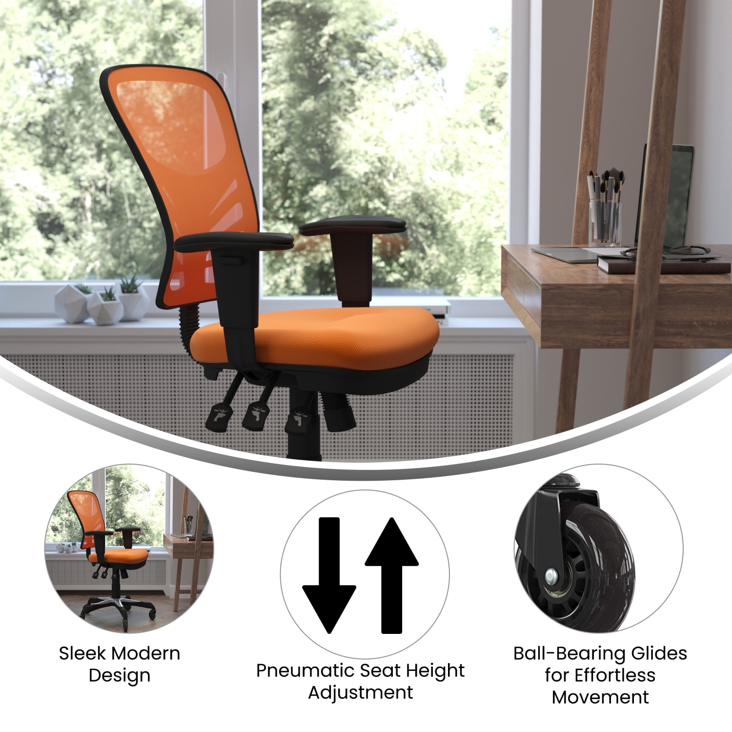 Flash Furniture Nicholas Ergonomic Mesh Mid-Back Multifunction Executive Swivel Office Chair, Orange/Black - Image 5