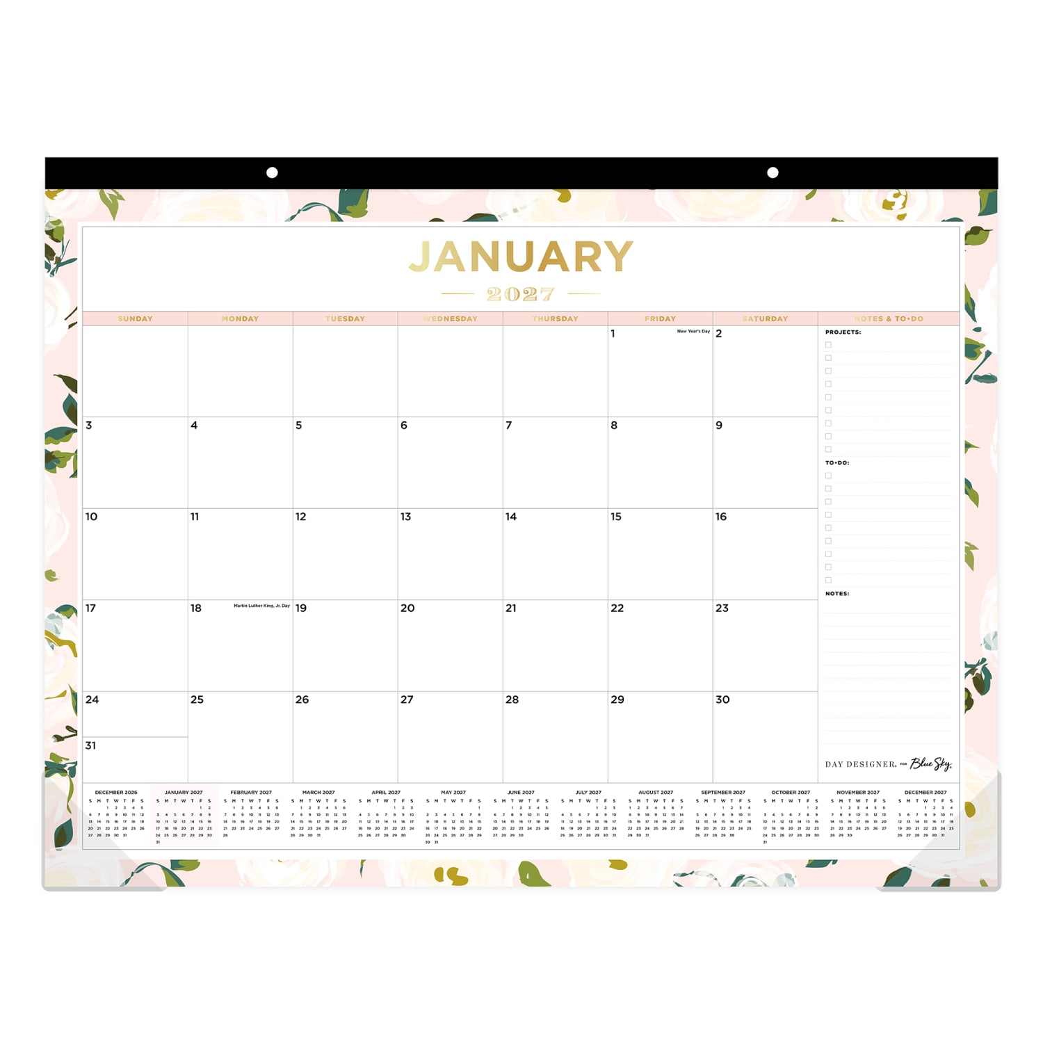 2027 Blue Sky Coming Up Roses Blush Monthly Desk Pad Planning Calendar, 22x17, 0%, Coming Up Roses Blush, Jan-Dec, RY27