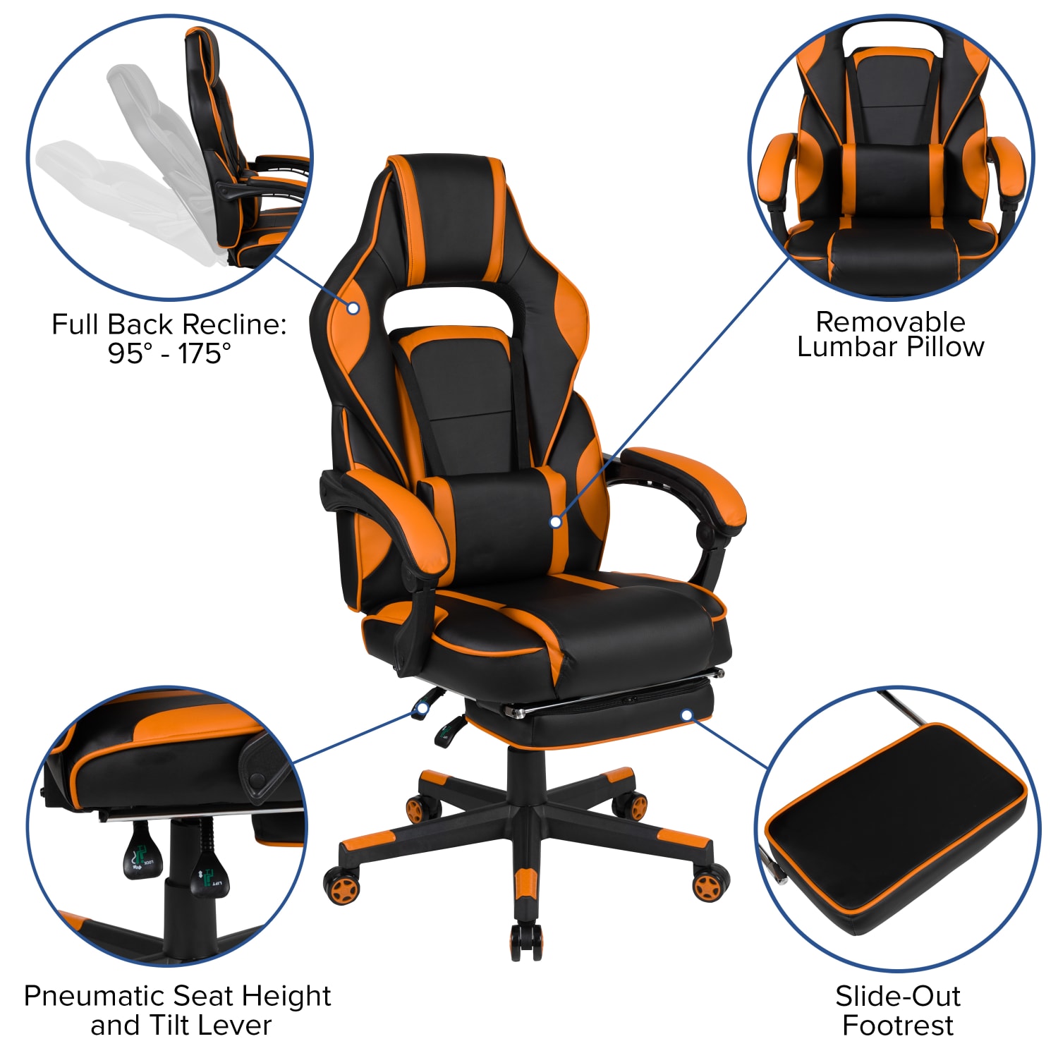 Flash Furniture X40 Gaming Chair With Fully Reclining Back And Arms BlackOrange PopularChairscom