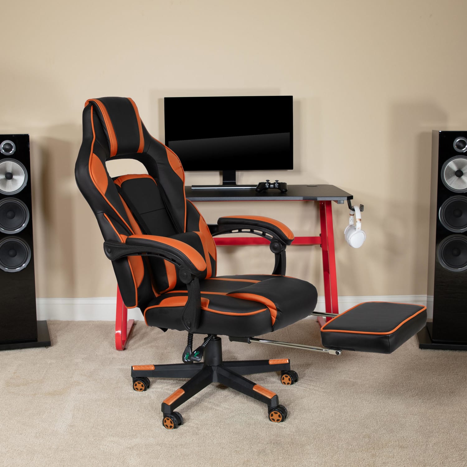 Flash Furniture X40 Gaming Chair With Fully Reclining Back And Arms BlackOrange PopularChairscom