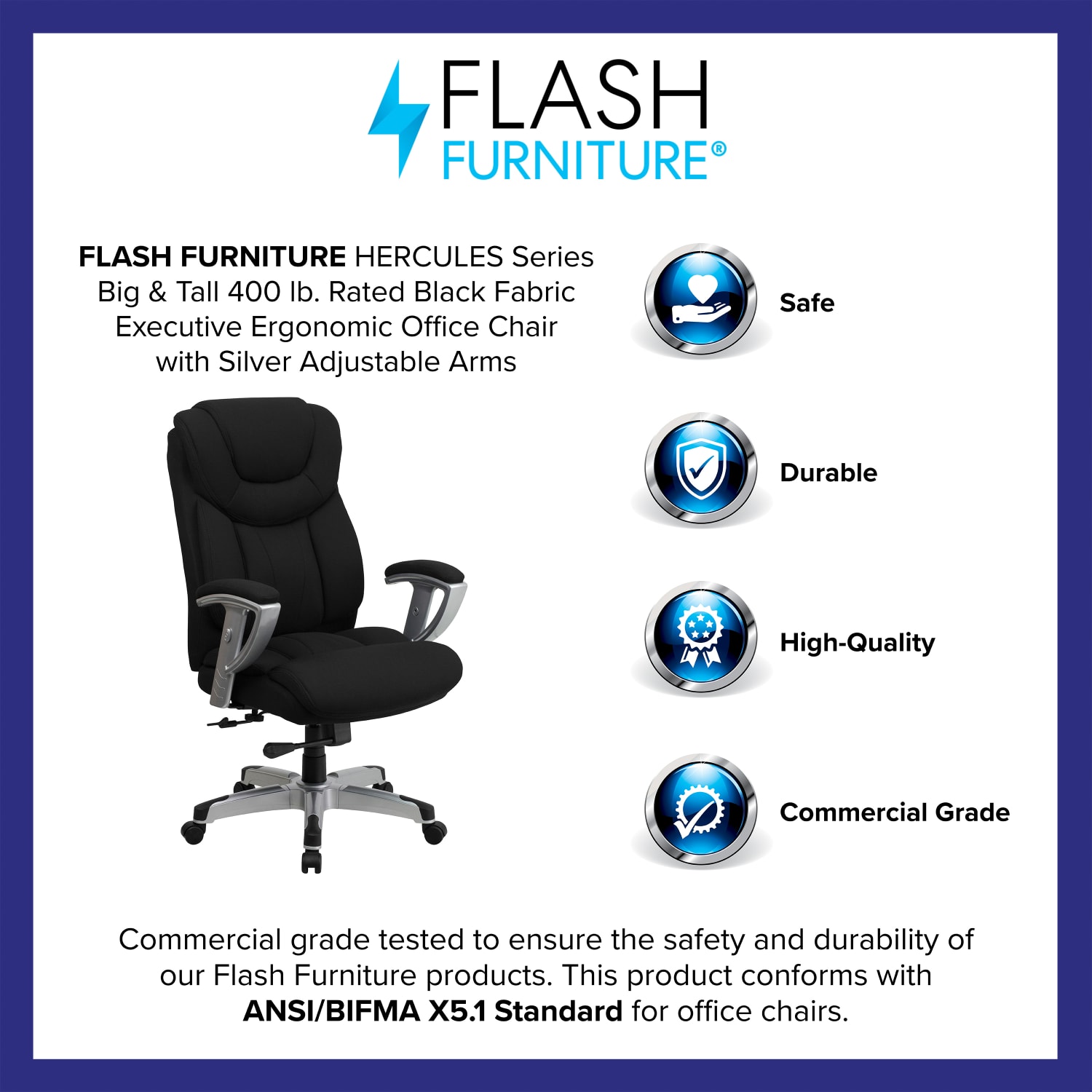 Flash Furniture Hercules Big And Tall Fabric Swivel Office Chair With Adjustable Arms Black PopularChairscom