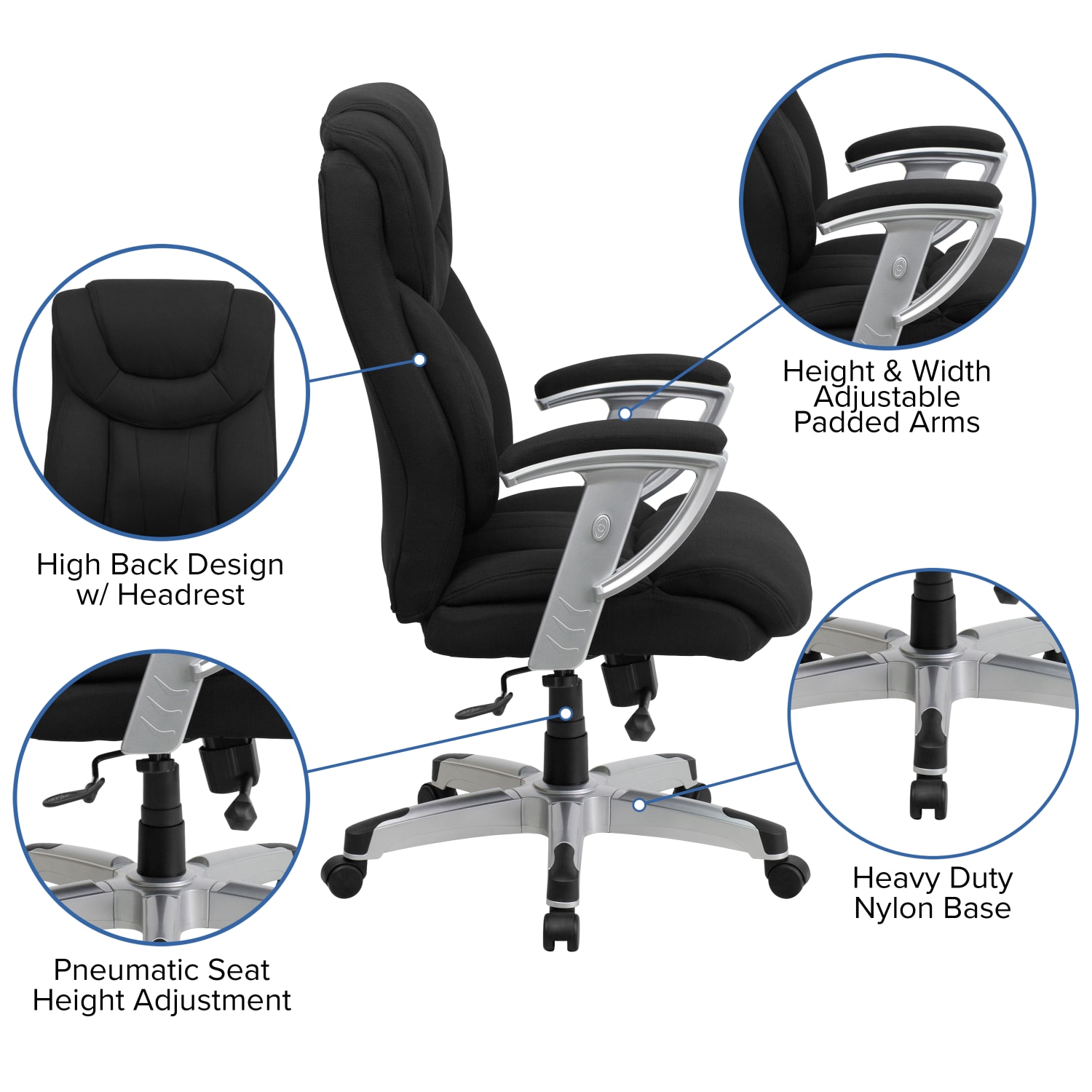 Flash Furniture Hercules Big And Tall Fabric Swivel Office Chair With Adjustable Arms Black PopularChairscom