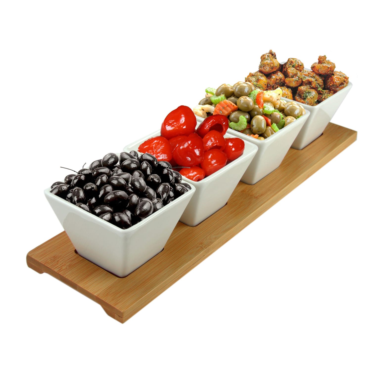 Elama Signature Modern 5-Piece Appetizer And Condiment Server, White/Bamboo - Image 5