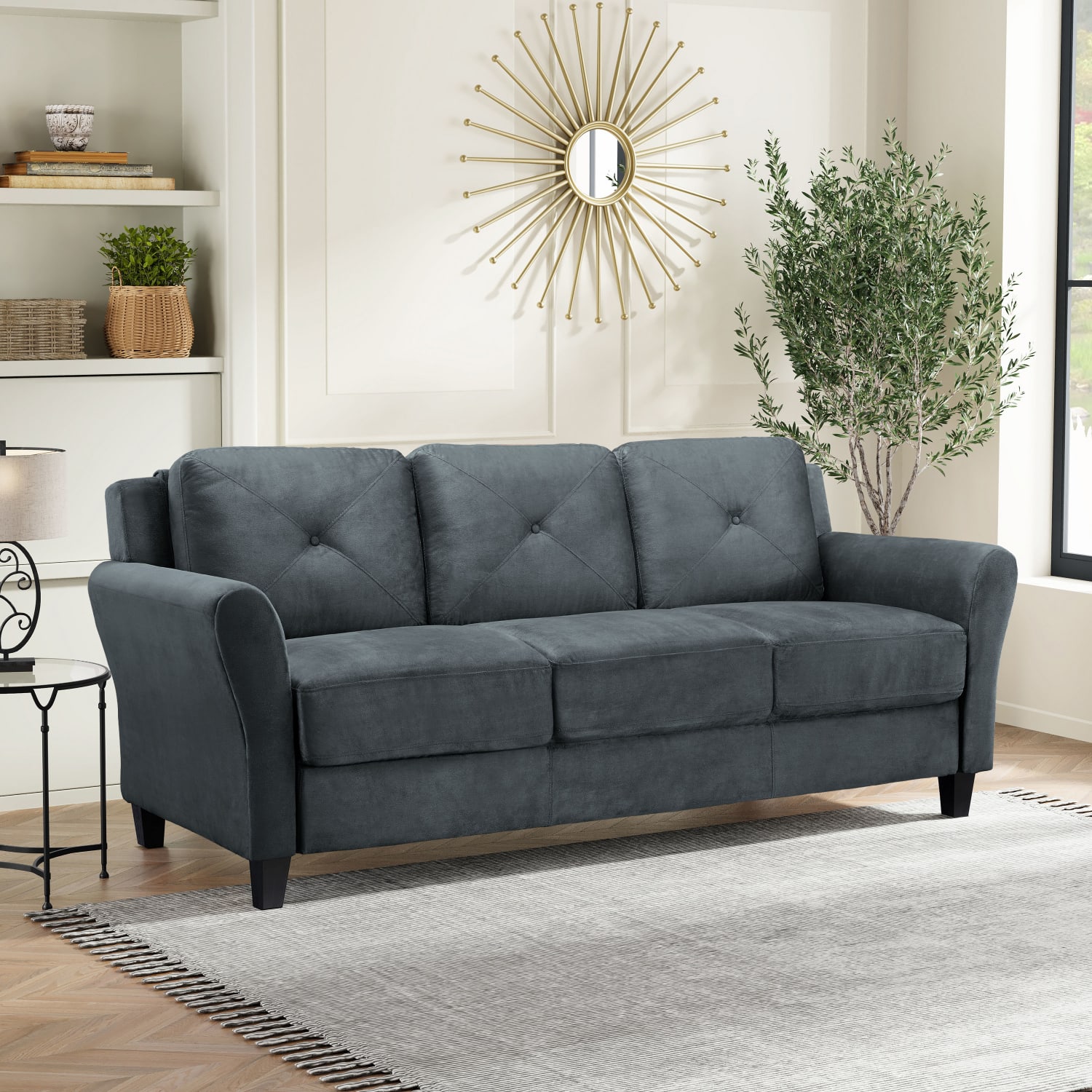 Lifestyle Solutions Hanson Microfiber Sofa, Dark Gray - Image 3