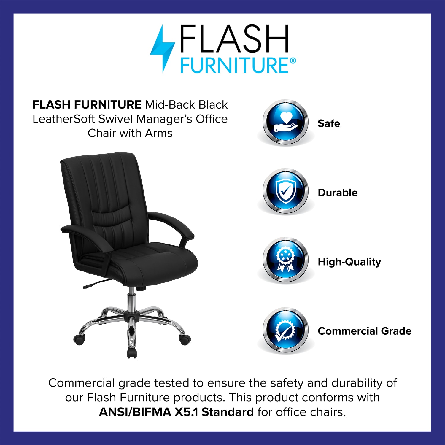 Flash Furniture LeatherSoft Mid-Back Swivel Managers Executive Office Chair, Black - Image 5