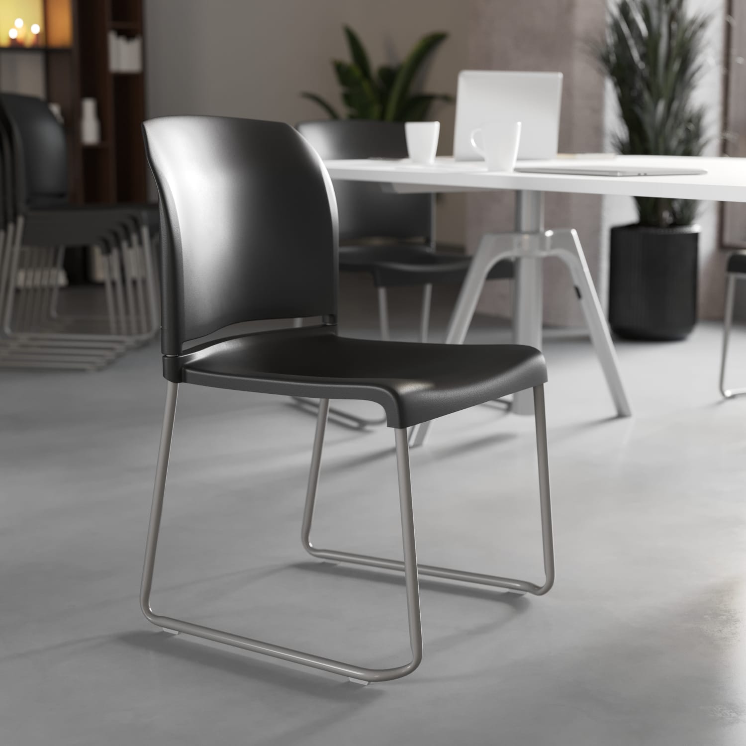 Flash Furniture HERCULES Series Full-Back Contoured Stacking Chair With Sled Base, Black/Silver - Image 3
