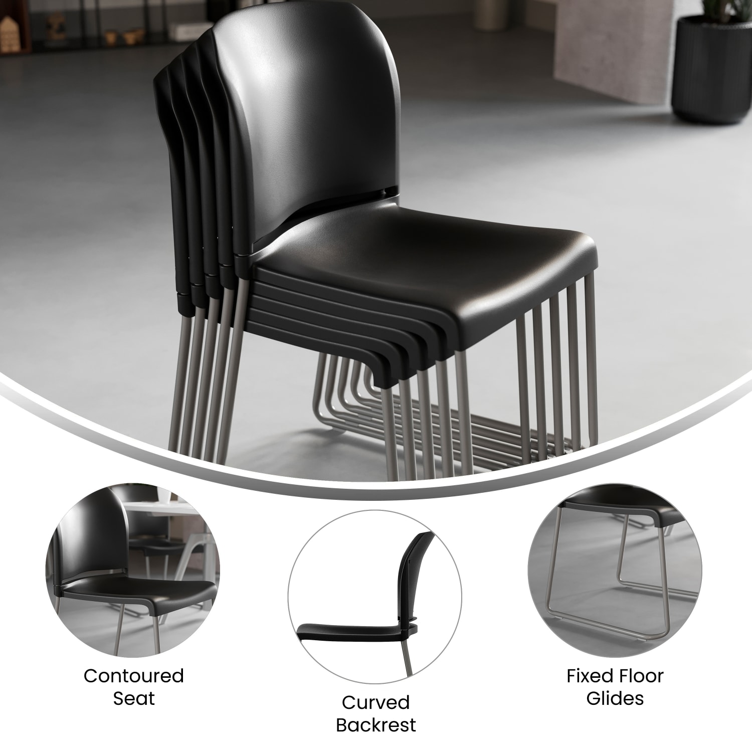 Flash Furniture HERCULES Series Full Back Contoured Stacking Chair With Sled Base BlackSilver PopularChairscom