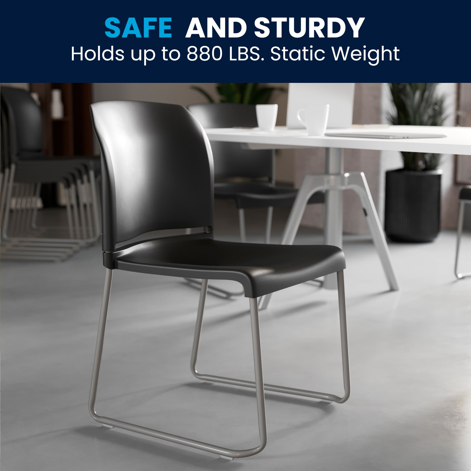 Flash Furniture HERCULES Series Full Back Contoured Stacking Chair With Sled Base BlackSilver PopularChairscom
