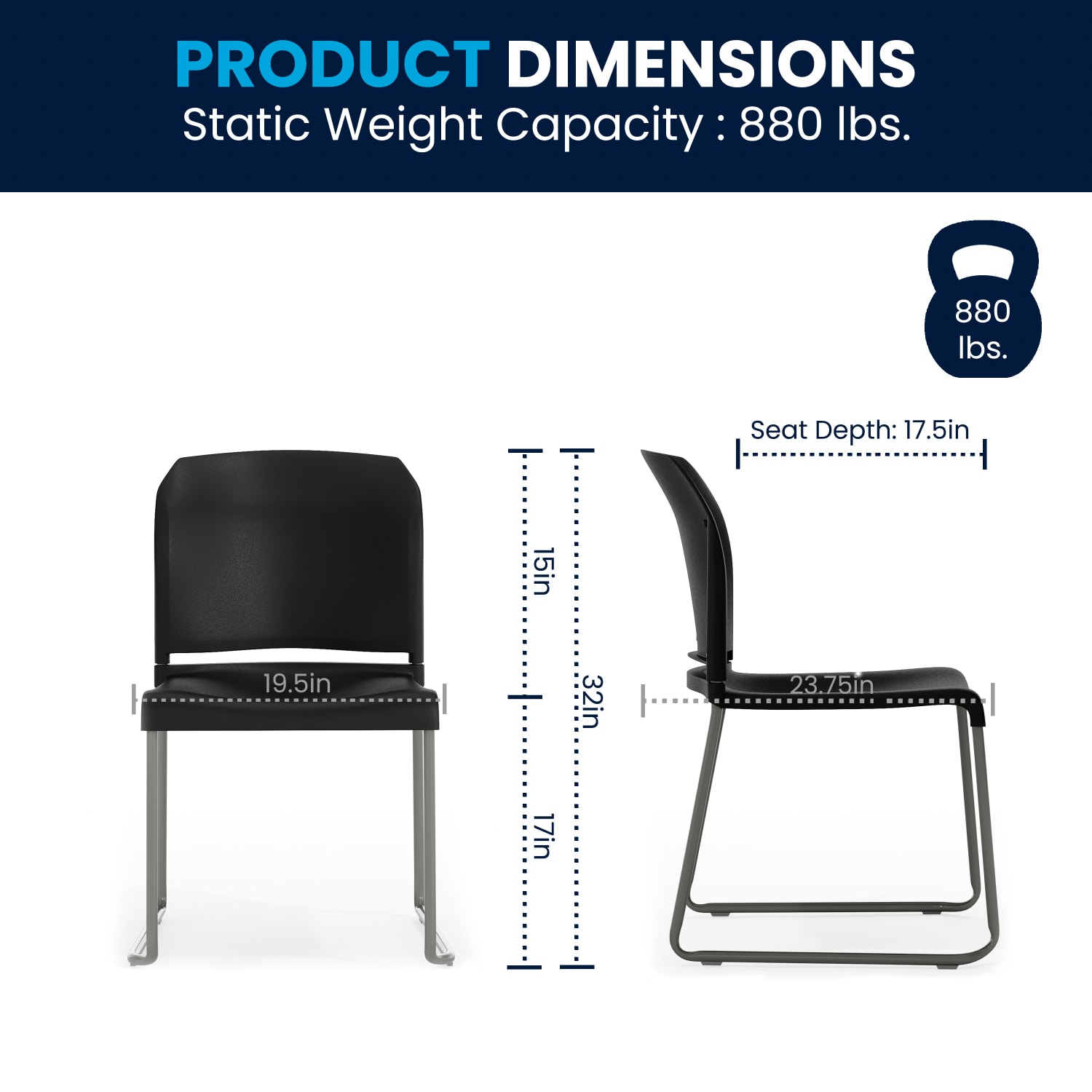 Flash Furniture HERCULES Series Full Back Contoured Stacking Chair With Sled Base BlackSilver PopularChairscom