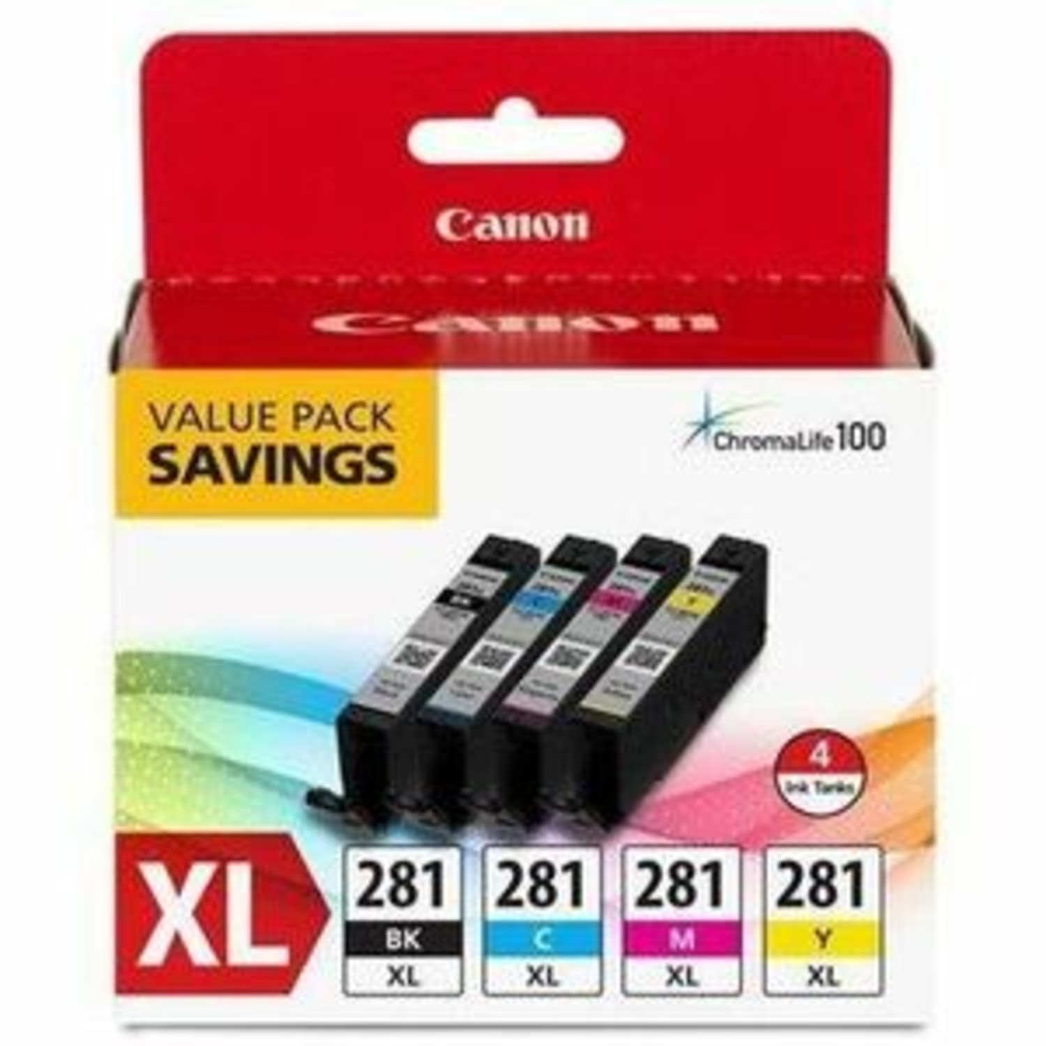 Canon CLI-281XL ChromaLife 100+ Black; Cyan; Magenta; Yellow High-Yield Ink Tanks, Pack Of 4, 2091C005 - Image 3