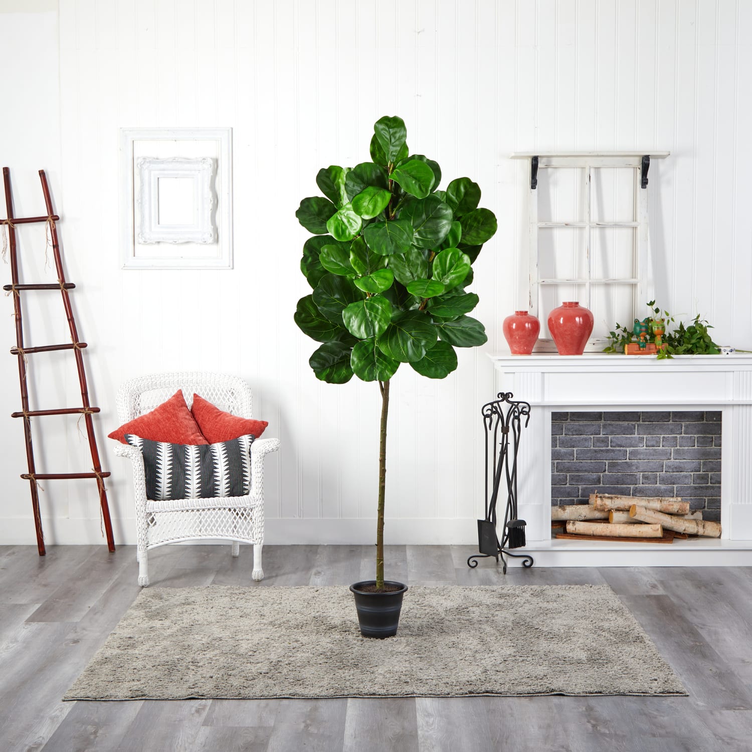 Nearly Natural 6-1/2ftH Fiddle Leaf Artificial Tree With Decorative Planter, 6-1/2ftH x 21inW x 21inD, Black/Green - Image 6