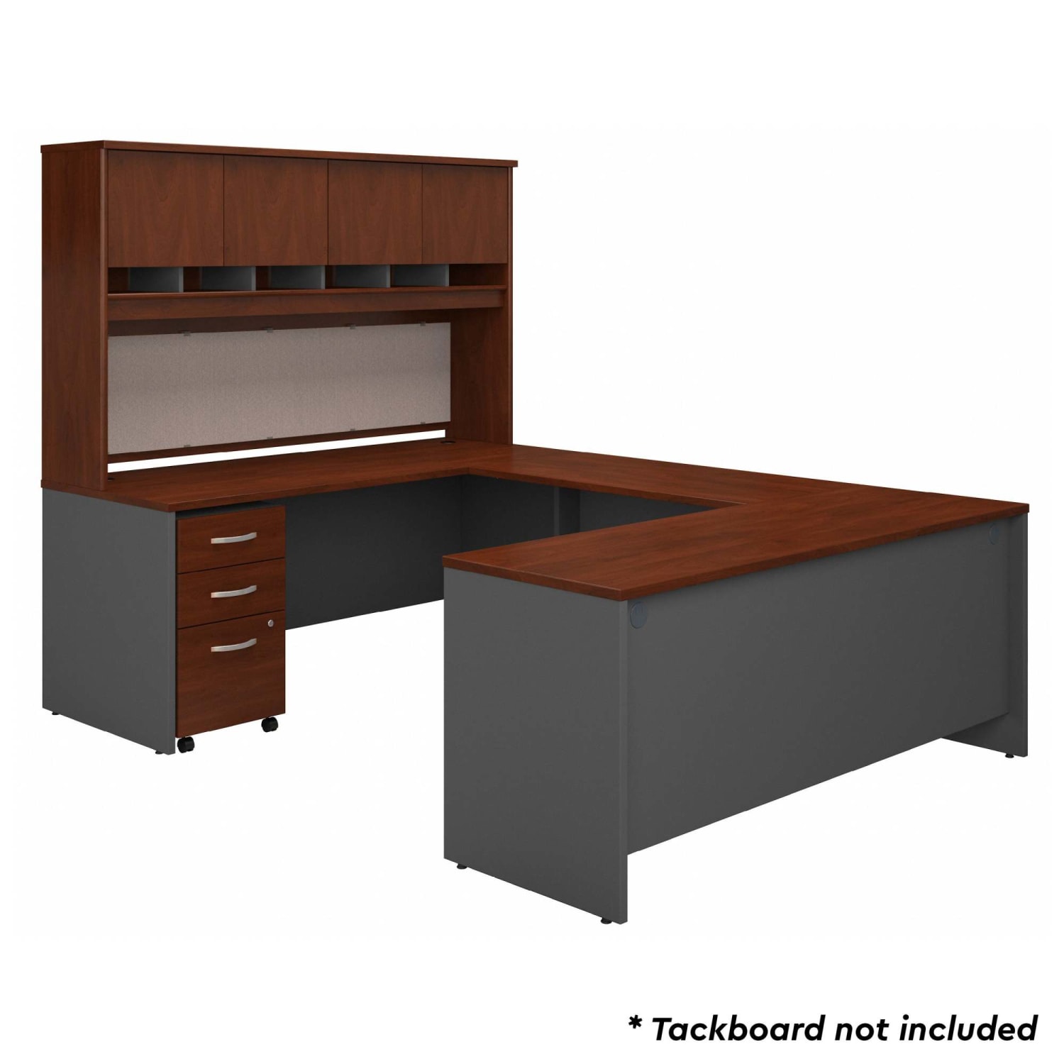 Bush Business Furniture 72inW U-Shaped Corner Desk With Hutch And Storage, Hansen Cherry/Graphite Gray, Standard Delivery - Image 3