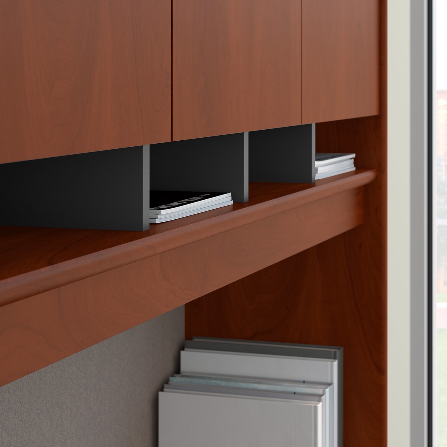 Bush Business Furniture 72inW U-Shaped Corner Desk With Hutch And Storage, Hansen Cherry/Graphite Gray, Standard Delivery - Image 6