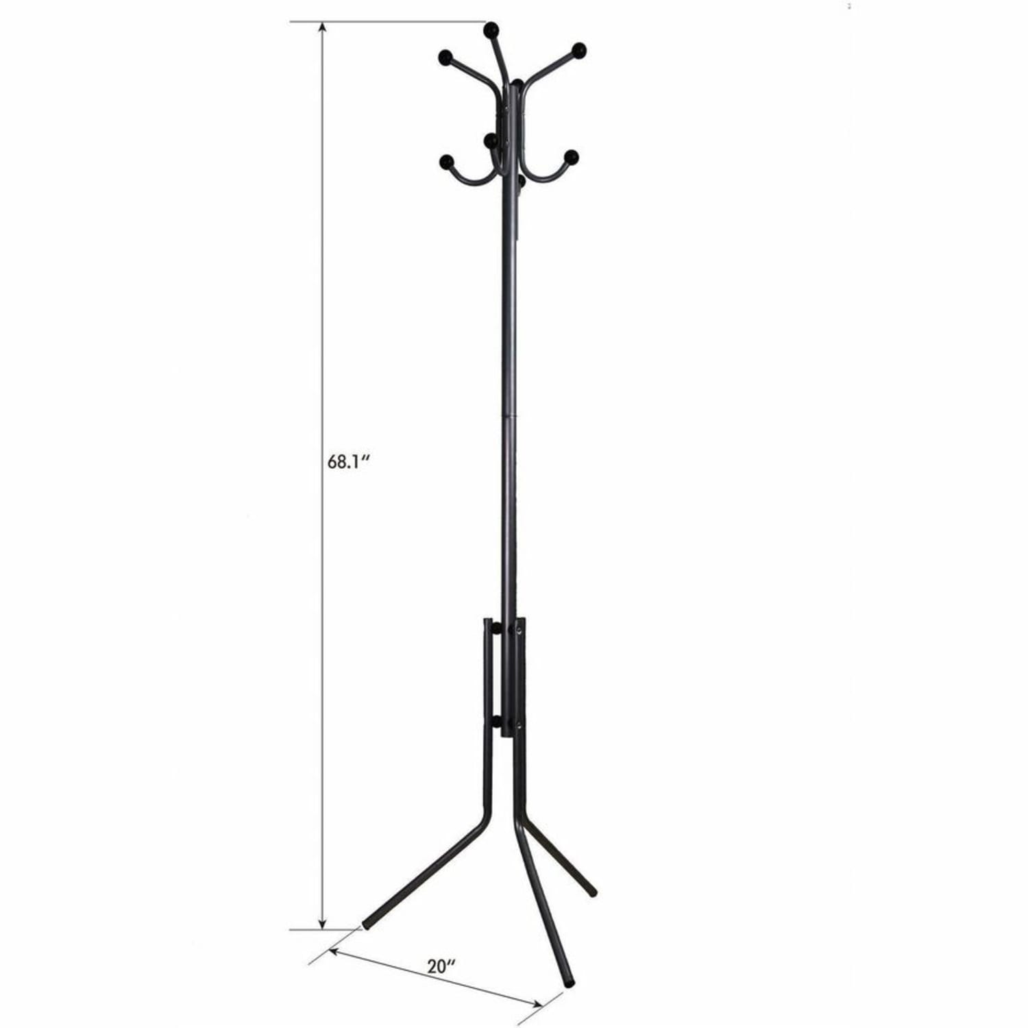 Lorell Tripod Base Coat Rack - 4 Hooks - 4 Pegs - 63.4in Height x 19in Width - for Coat, Jacket, Hat, Scarf - Metal - Silver - Powder Coated - 1 Each - Image 4