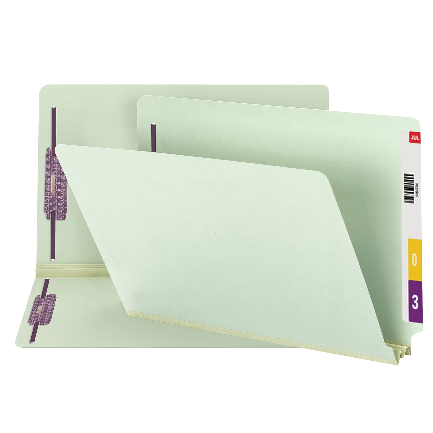 Smead Pressboard End-Tab Folders With Fastener, Straight Cut, 2in Expansion, Legal Size, Gray/Green, Pack Of 25