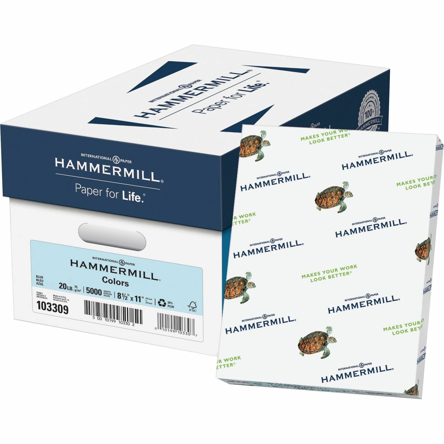 Hammermill Multi-Use Color Copy Paper, 10 Reams, Blue, Letter (8.5in x 11in), 5000 Sheets Per Case, 20 Lb