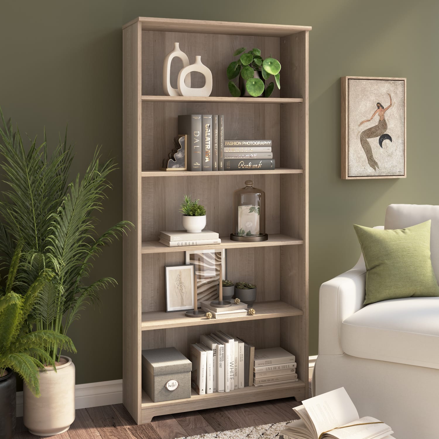 Bush Business Furniture Cabot 67inH 5-Shelf Bookcase, Ash Gray, Standard Delivery - Image 3