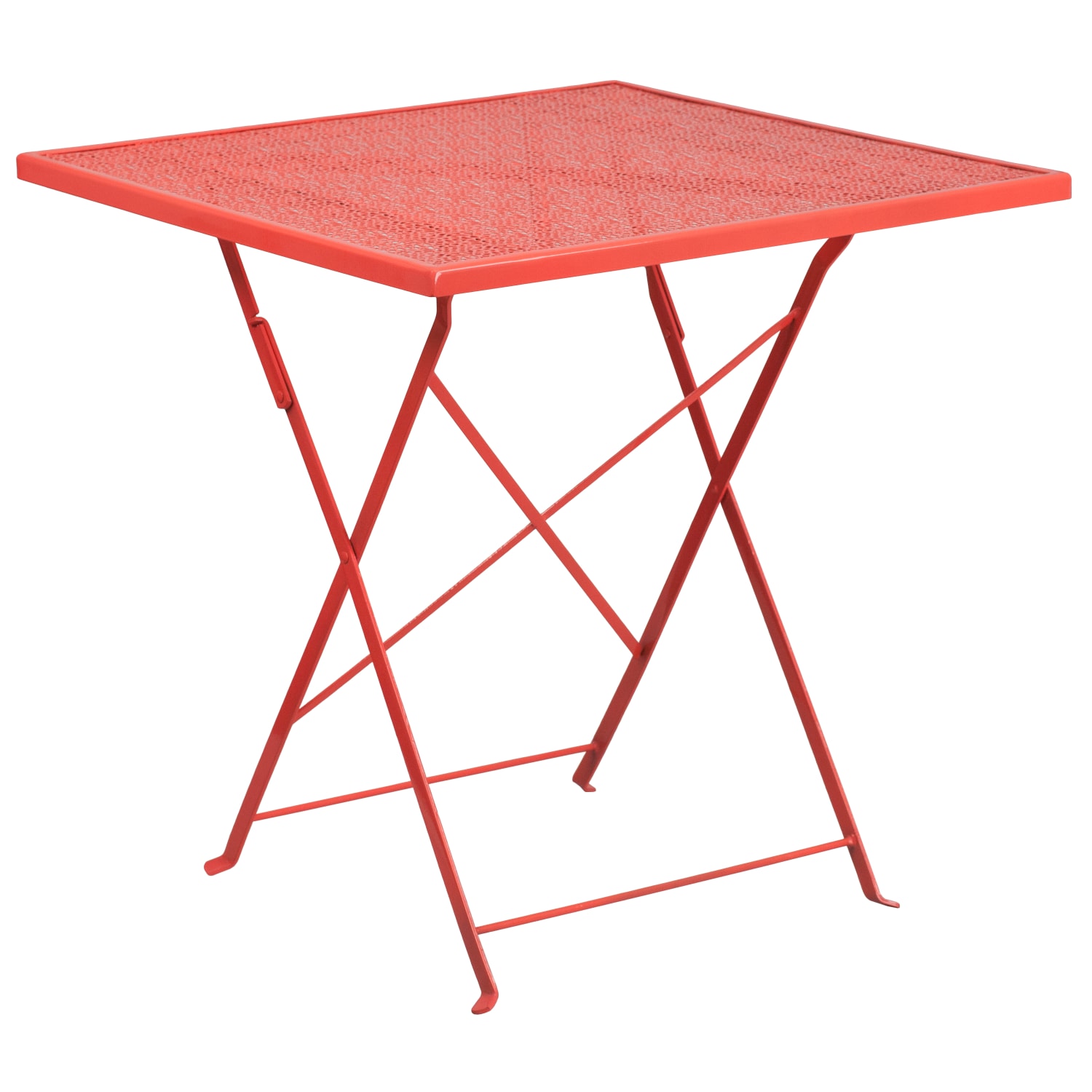 Flash Furniture Oia Commercial Grade 28in Square Indoor-Outdoor Steel Folding Patio Table, 28inH x 28inW x 28inD, Coral - Image 3