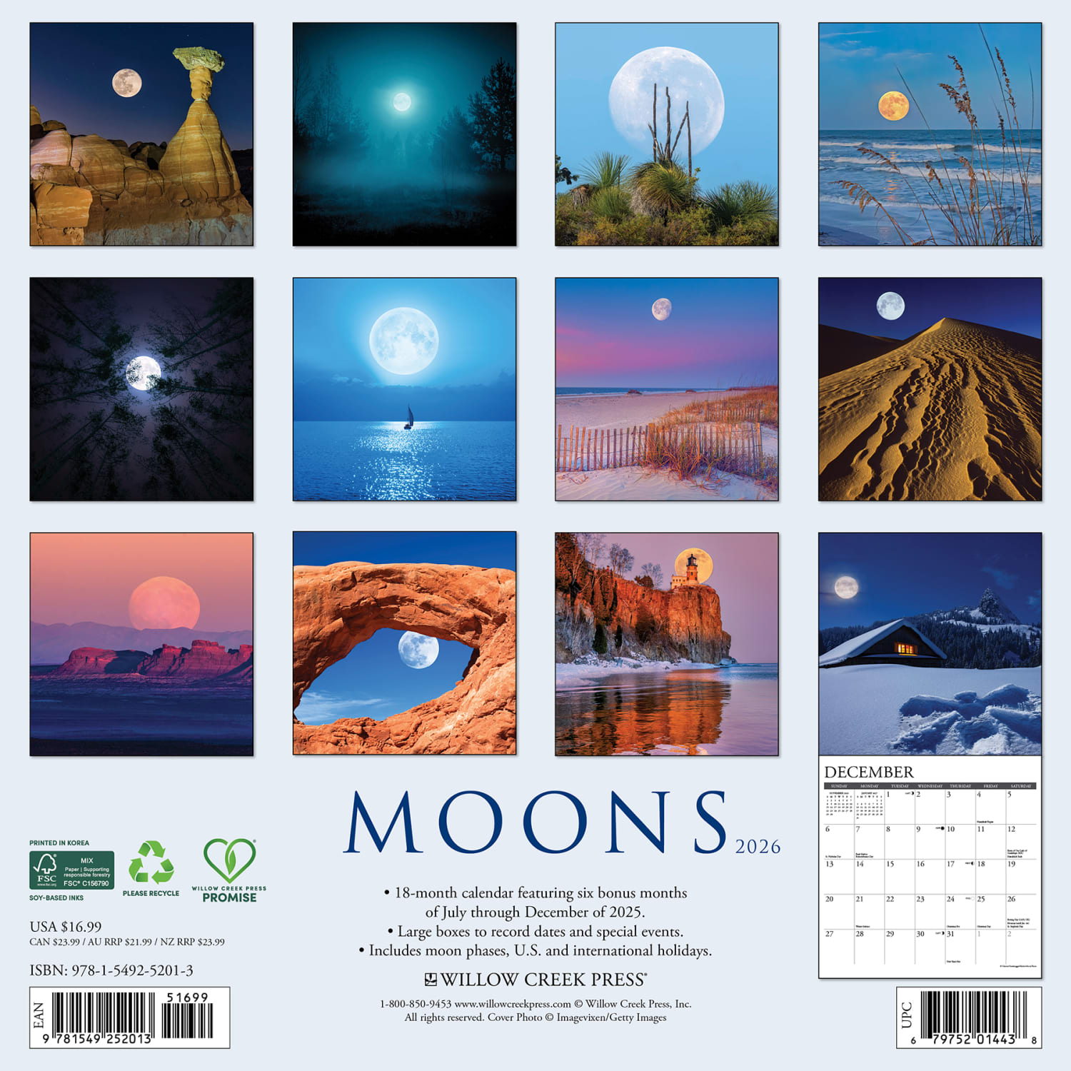 2026 Willow Creek Press Scenic Monthly Wall Calendar, 12in x 12in, Moons, January To December, 52013 - Image 6
