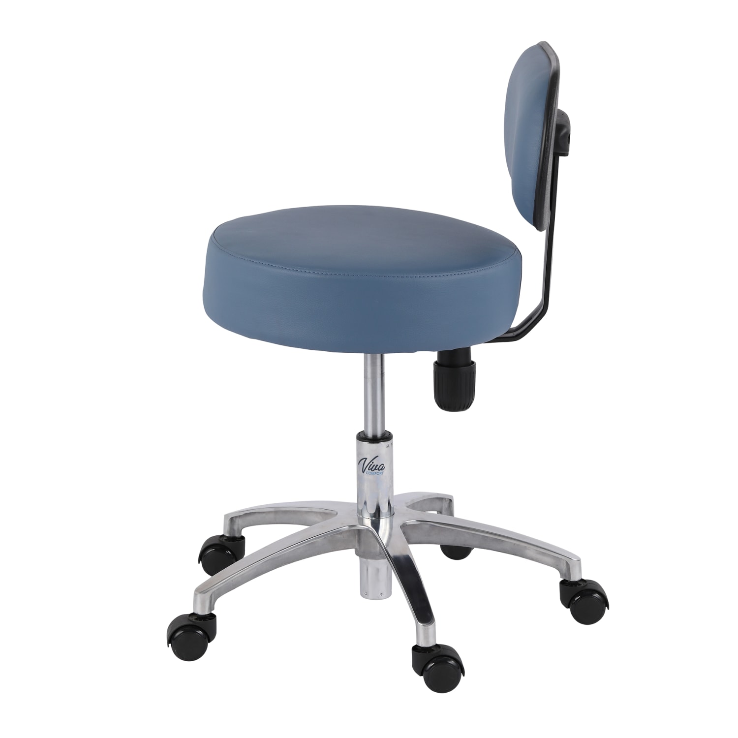 Alpine VivaComfort Pneumatic Height Adjustable Exam Stool With Backrest Midnight ExpressSilver PopularChairscom
