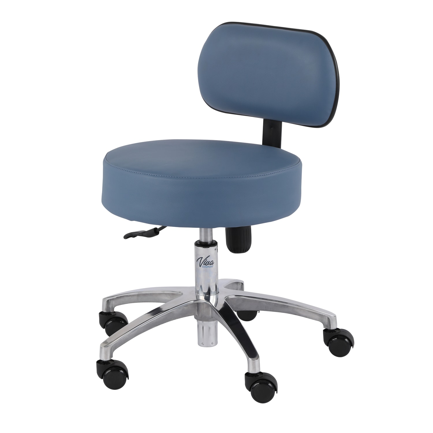 Alpine VivaComfort Pneumatic Height-Adjustable Exam Stool With Backrest, Midnight Express/Silver - Image 5