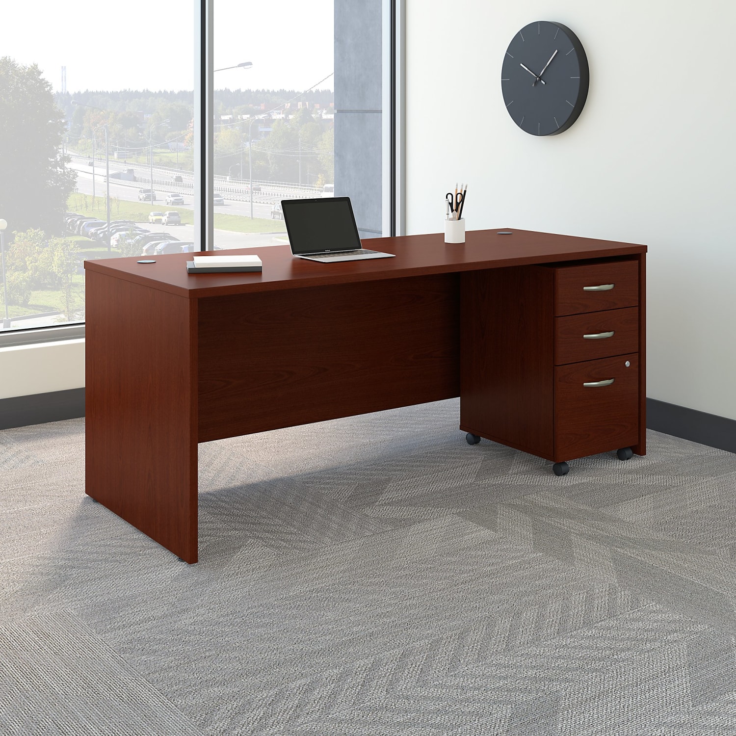 Bush Business Furniture Series C Components 72inW Office Computer Desk With Mobile File Cabinet, Mahogany, Standard Delivery - Image 3